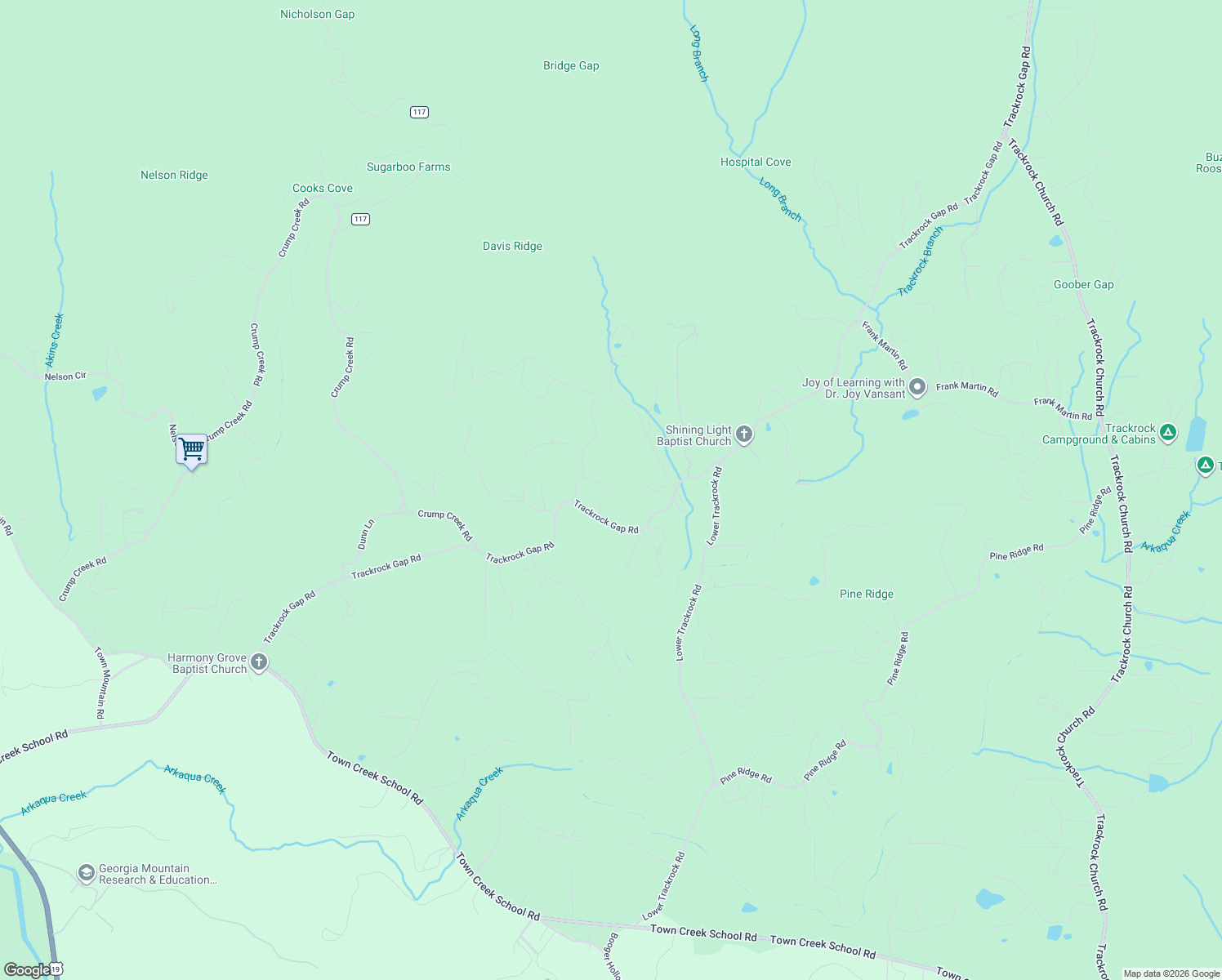 map of restaurants, bars, coffee shops, grocery stores, and more near 3195 T J Christian Lane in Blairsville