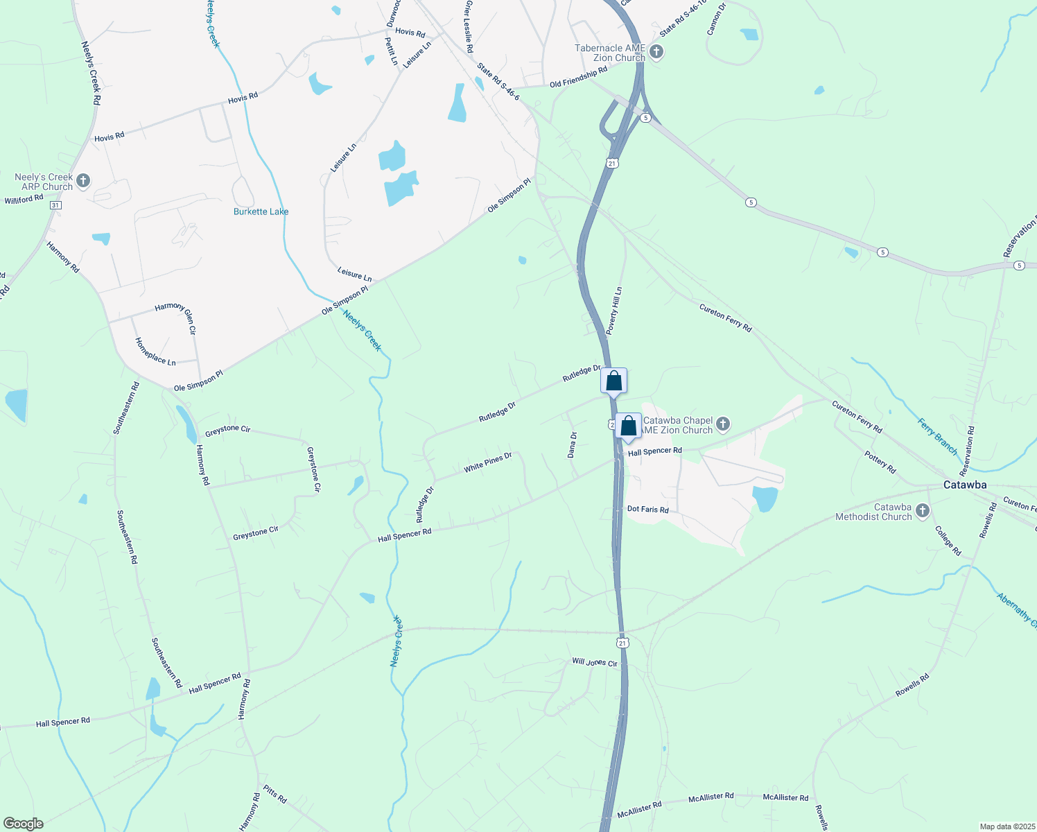 map of restaurants, bars, coffee shops, grocery stores, and more near 565 Rutledge Drive in Catawba