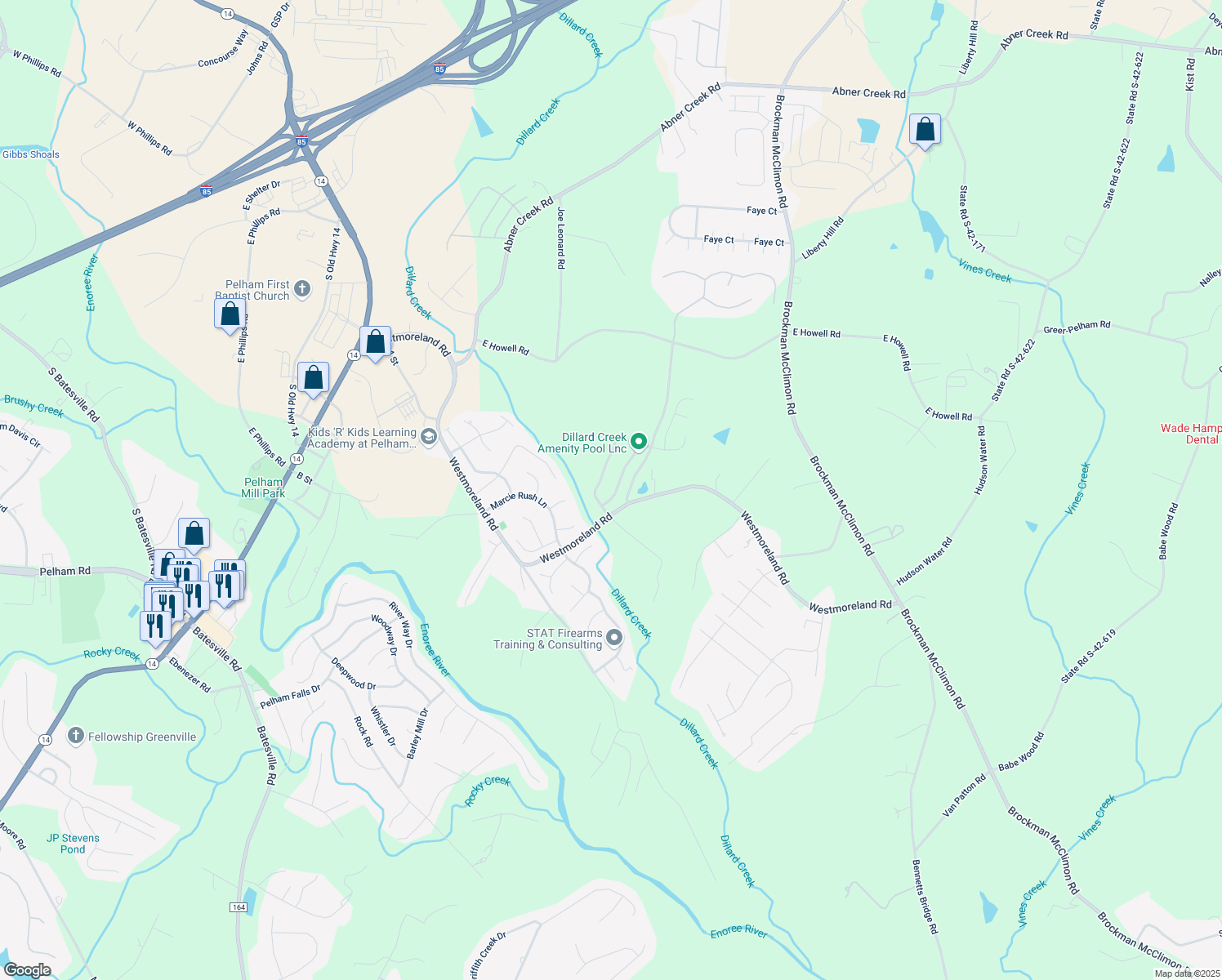 map of restaurants, bars, coffee shops, grocery stores, and more near 541 Horton Grove Road in Greer