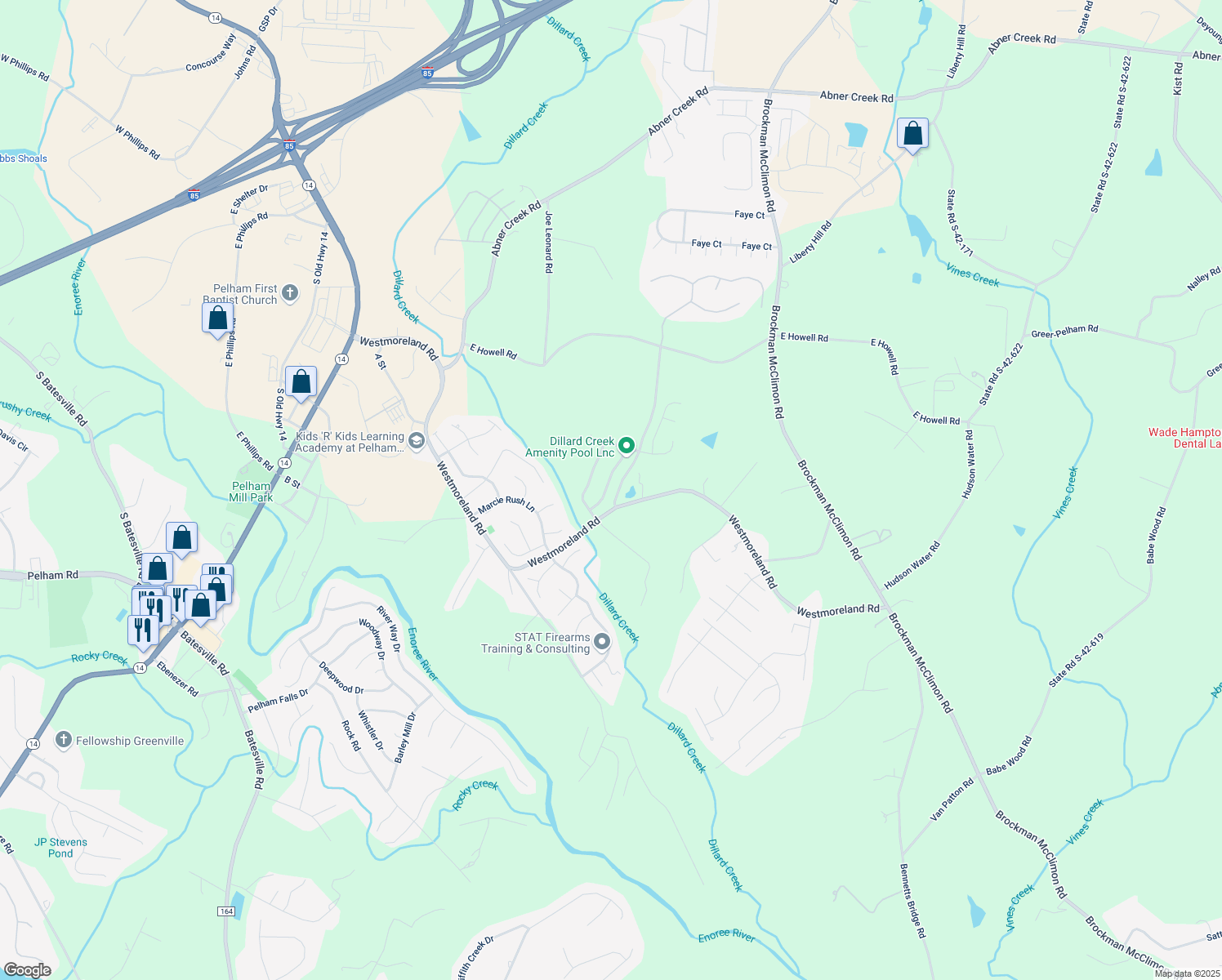 map of restaurants, bars, coffee shops, grocery stores, and more near 541 Horton Grove Road in Greer