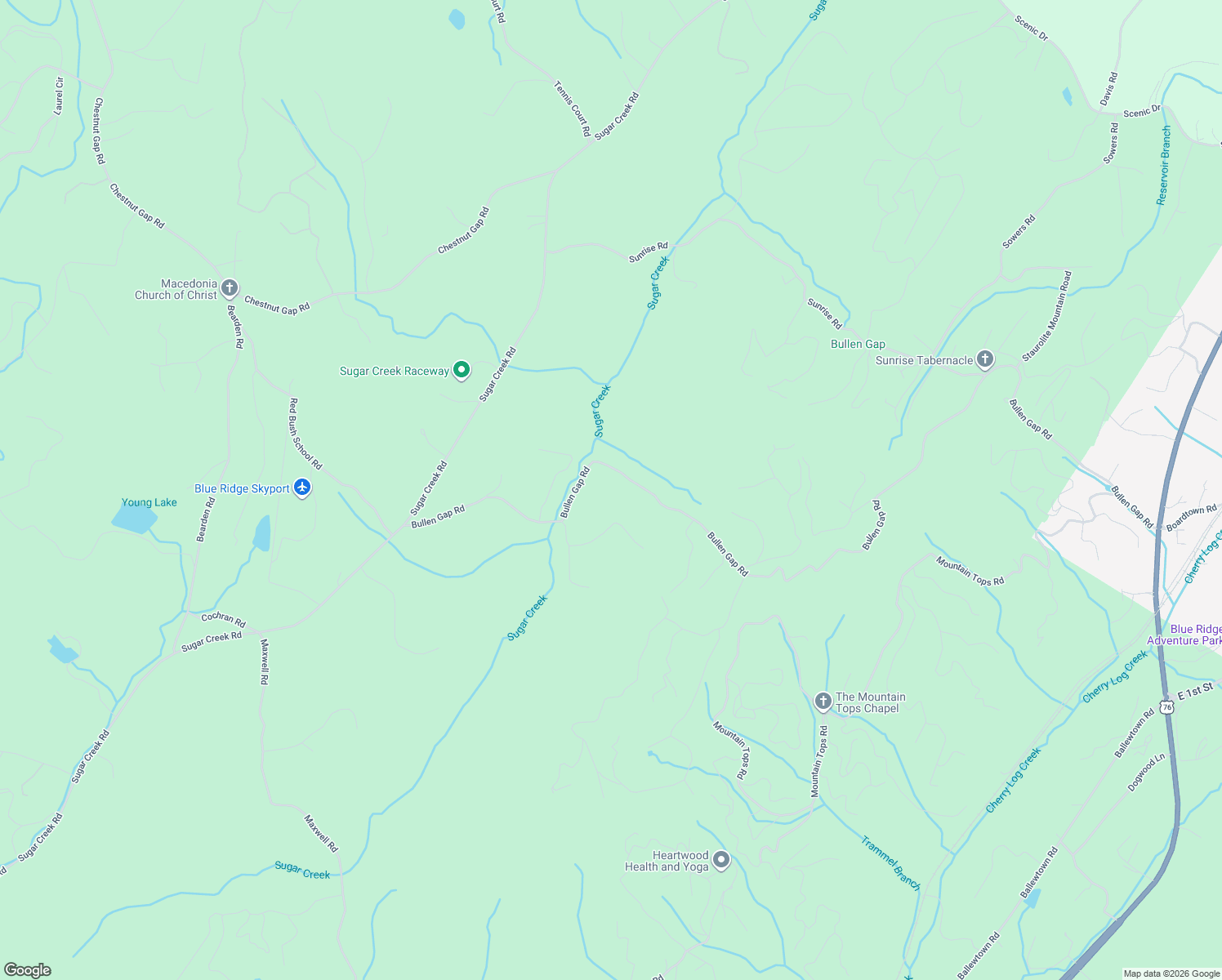 map of restaurants, bars, coffee shops, grocery stores, and more near 2487 Bullen Gap Road in Blue Ridge