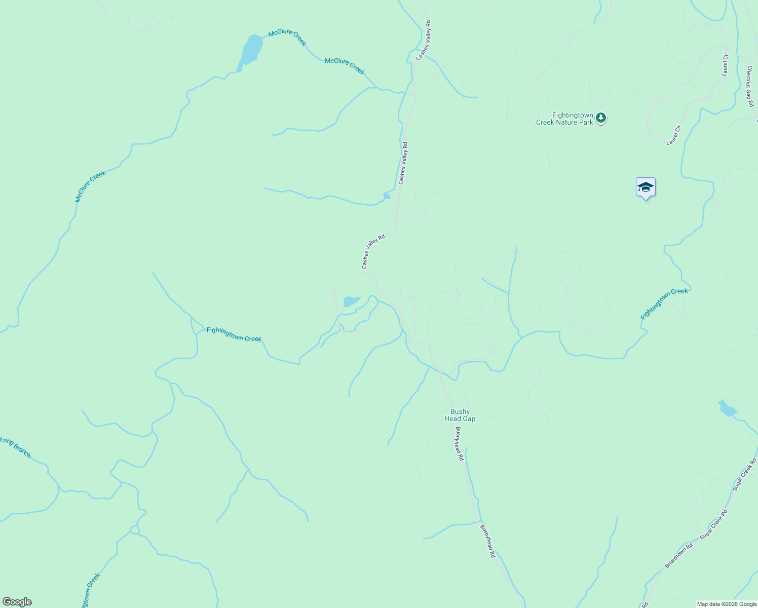 map of restaurants, bars, coffee shops, grocery stores, and more near 107 Rockhouse Road in Cherry Log