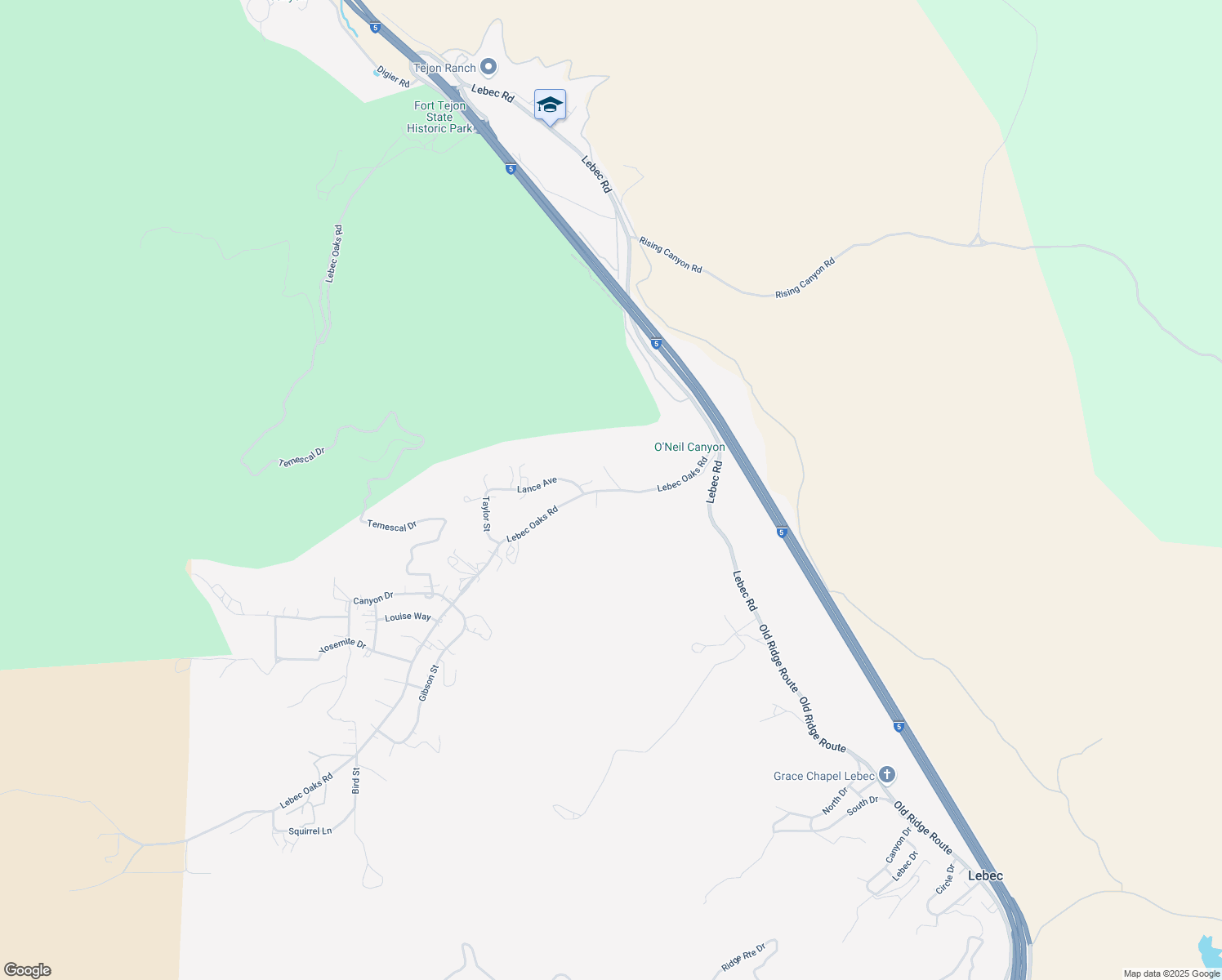 map of restaurants, bars, coffee shops, grocery stores, and more near 2716 Lebec Oaks Road in Lebec