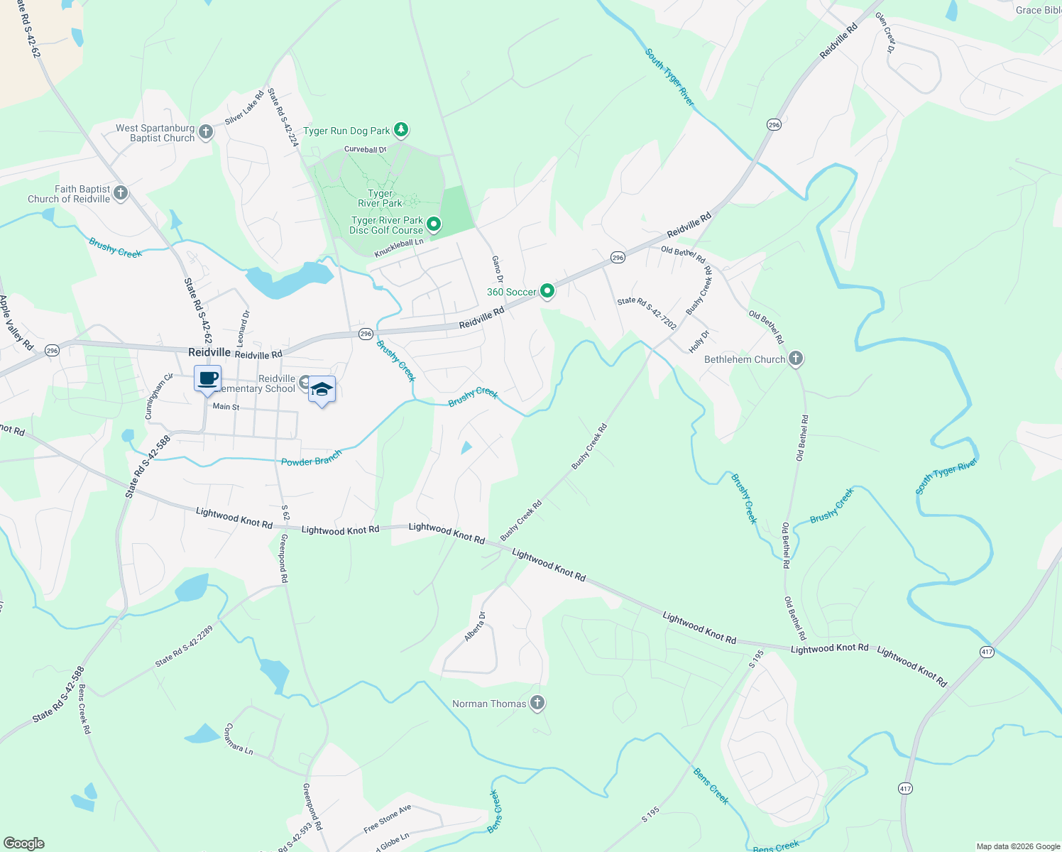 map of restaurants, bars, coffee shops, grocery stores, and more near 420 Lightwood Farm Rd in Woodruff
