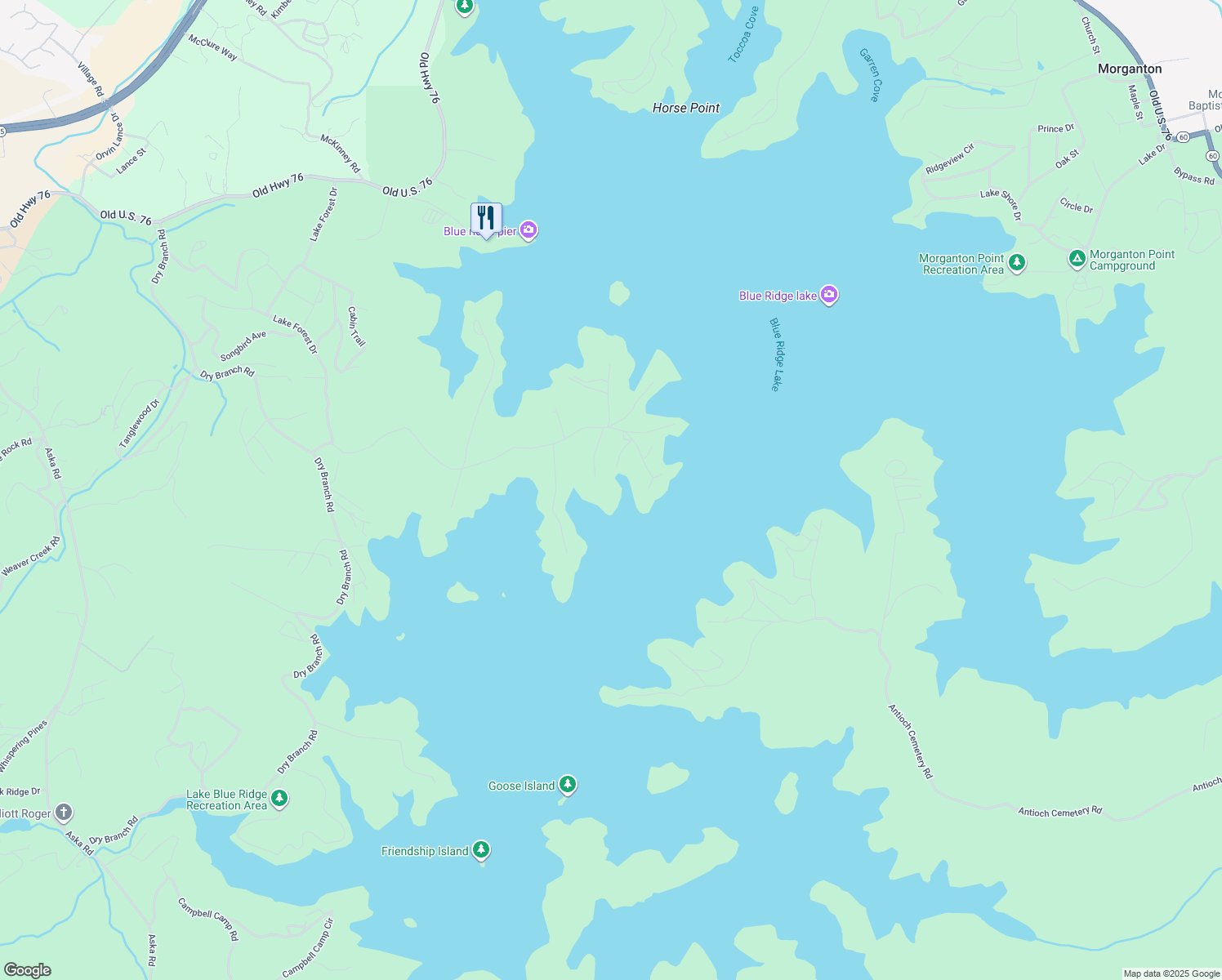 map of restaurants, bars, coffee shops, grocery stores, and more near 174 Azure Point in Blue Ridge