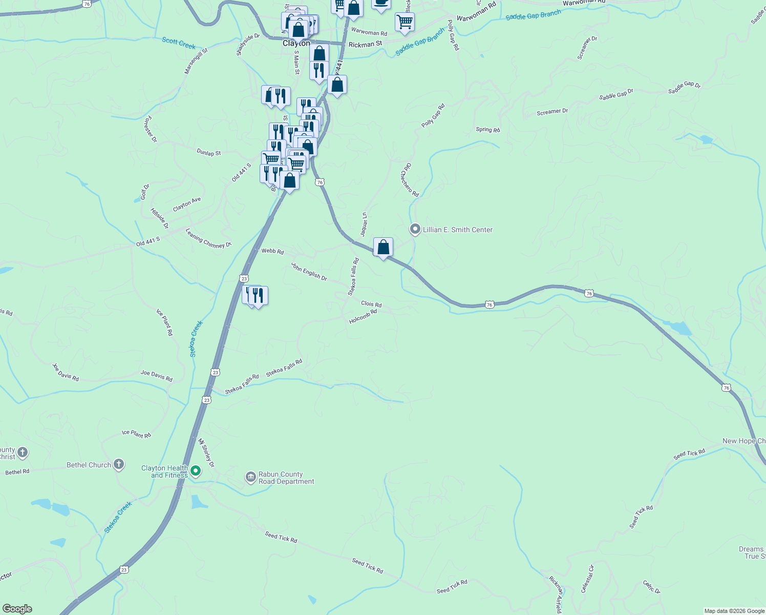 map of restaurants, bars, coffee shops, grocery stores, and more near 42 Clois Road in Clayton