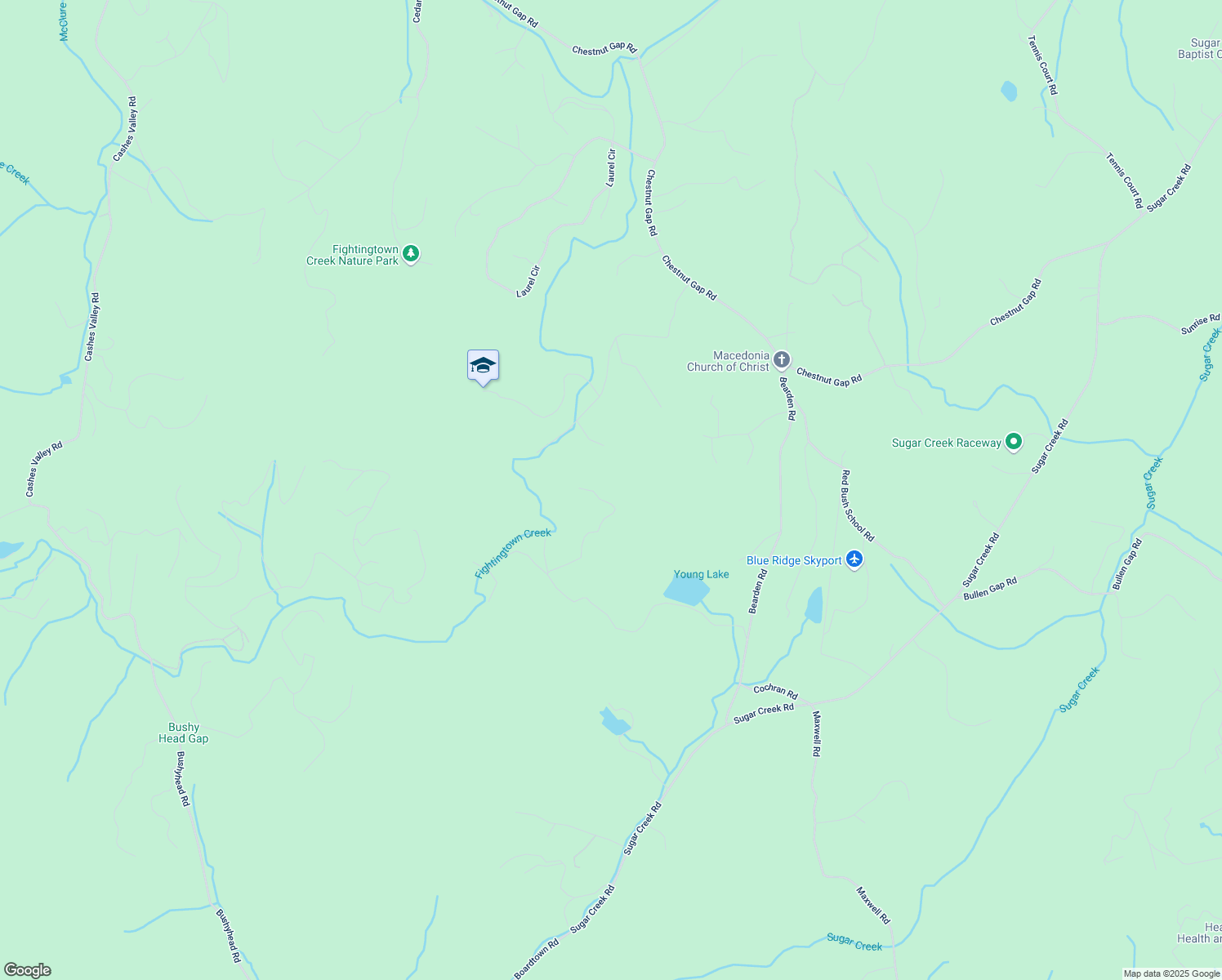 map of restaurants, bars, coffee shops, grocery stores, and more near 344 Cascade Lane in Blue Ridge