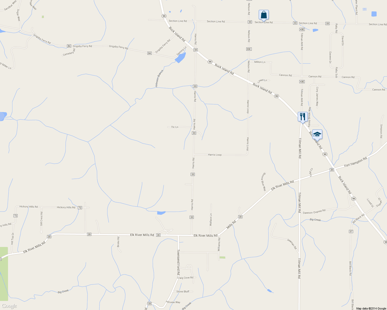 map of restaurants, bars, coffee shops, grocery stores, and more near 20413 Harris Road in Athens