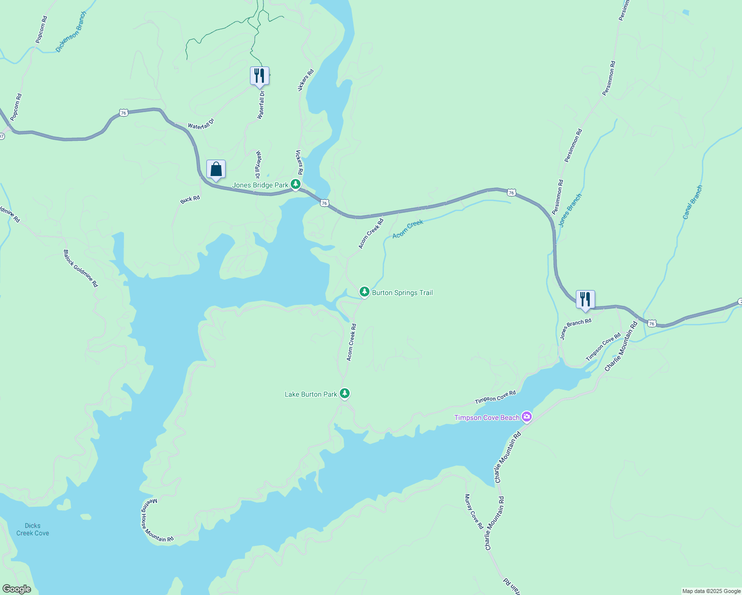 map of restaurants, bars, coffee shops, grocery stores, and more near 492 Acorn Creek Road in Clayton