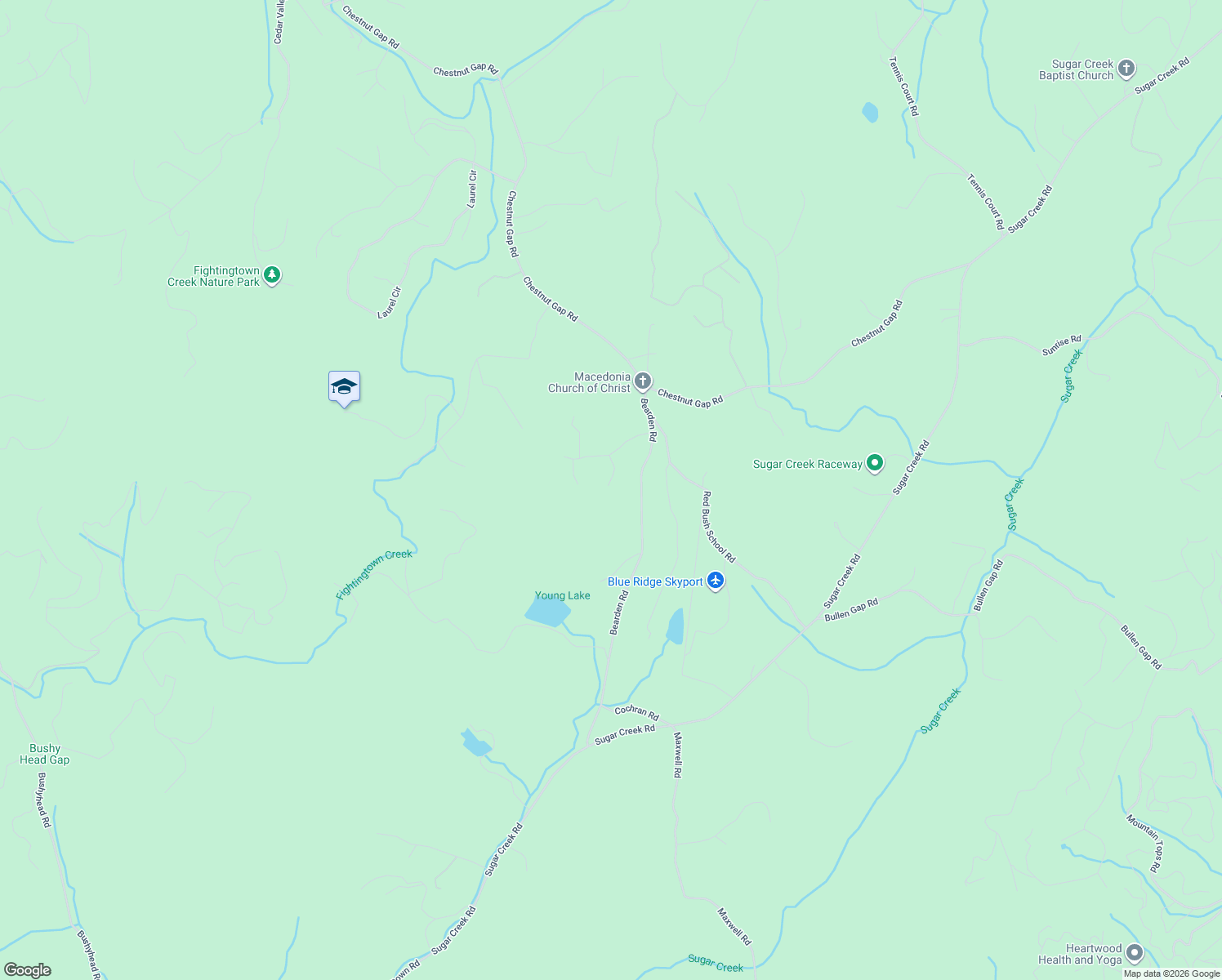 map of restaurants, bars, coffee shops, grocery stores, and more near 109 Chestnut Hills Lane in Blue Ridge