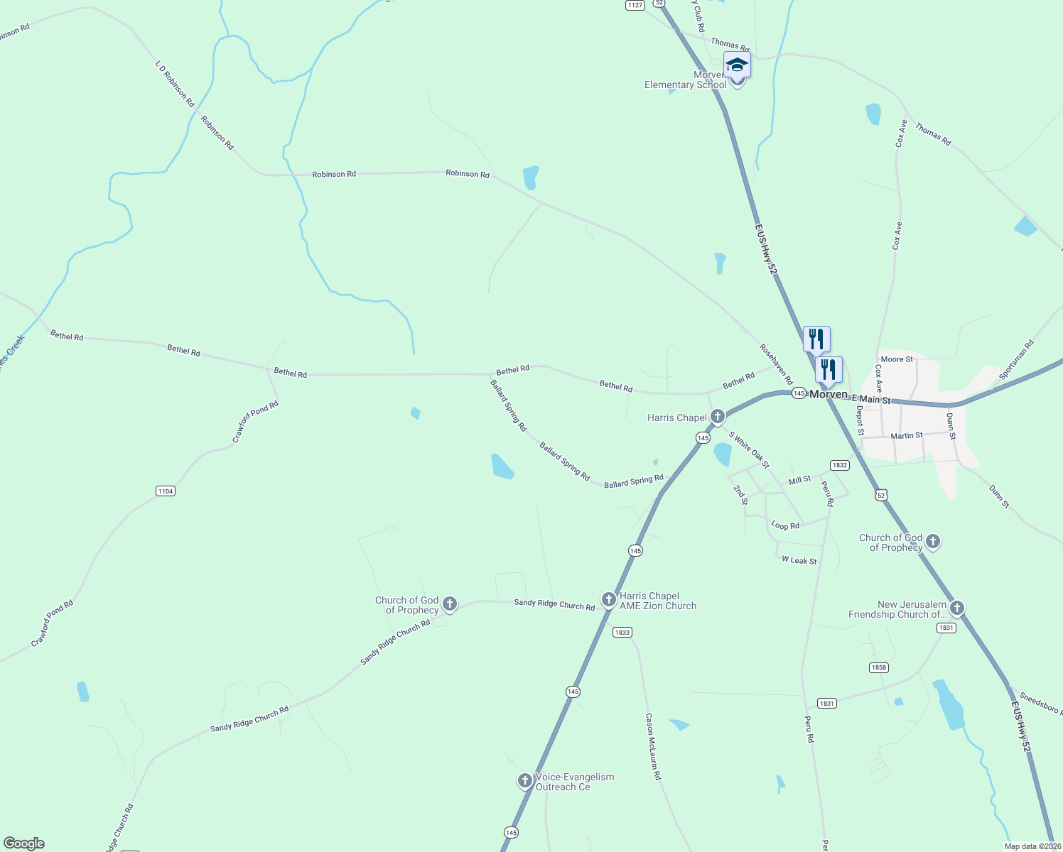 map of restaurants, bars, coffee shops, grocery stores, and more near 630 Ballard Spring Road in Morven