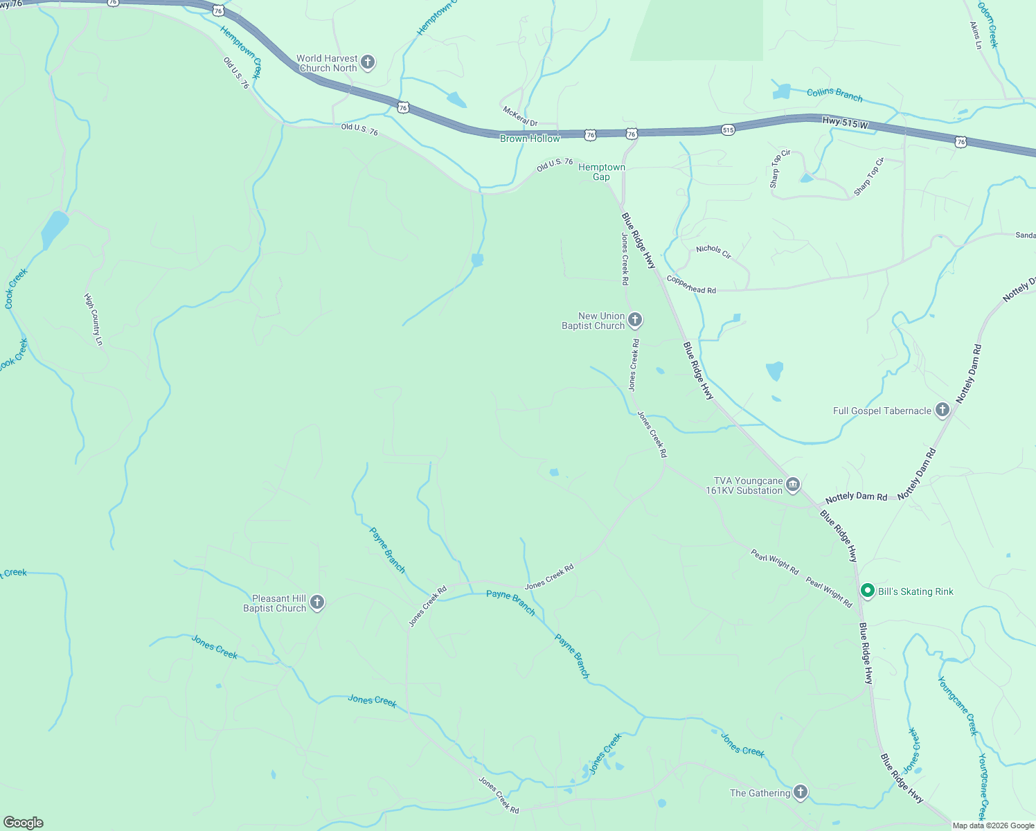 map of restaurants, bars, coffee shops, grocery stores, and more near 437 Sheep Stomp Road in Blairsville