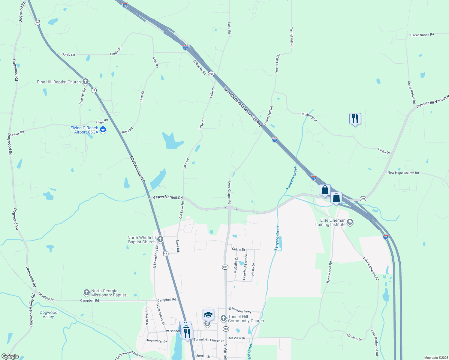map of restaurants, bars, coffee shops, grocery stores, and more near 161 Lees Chapel Road in Tunnel Hill