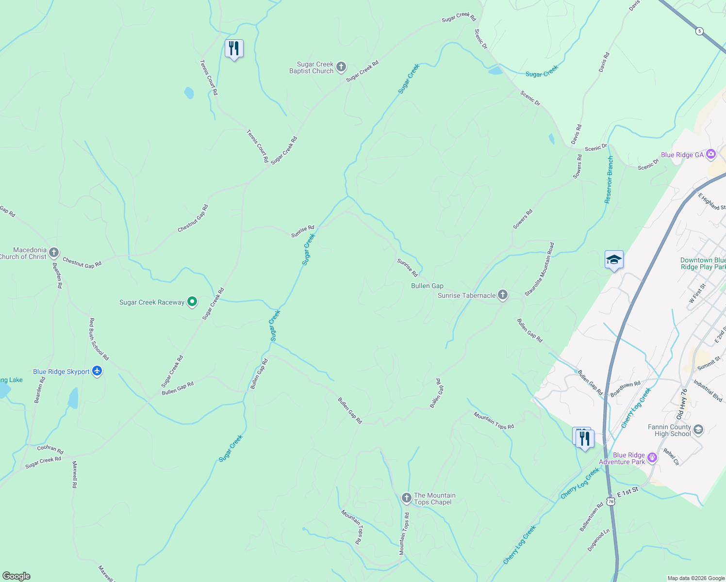 map of restaurants, bars, coffee shops, grocery stores, and more near 213 Moonshine Hollow in Blue Ridge