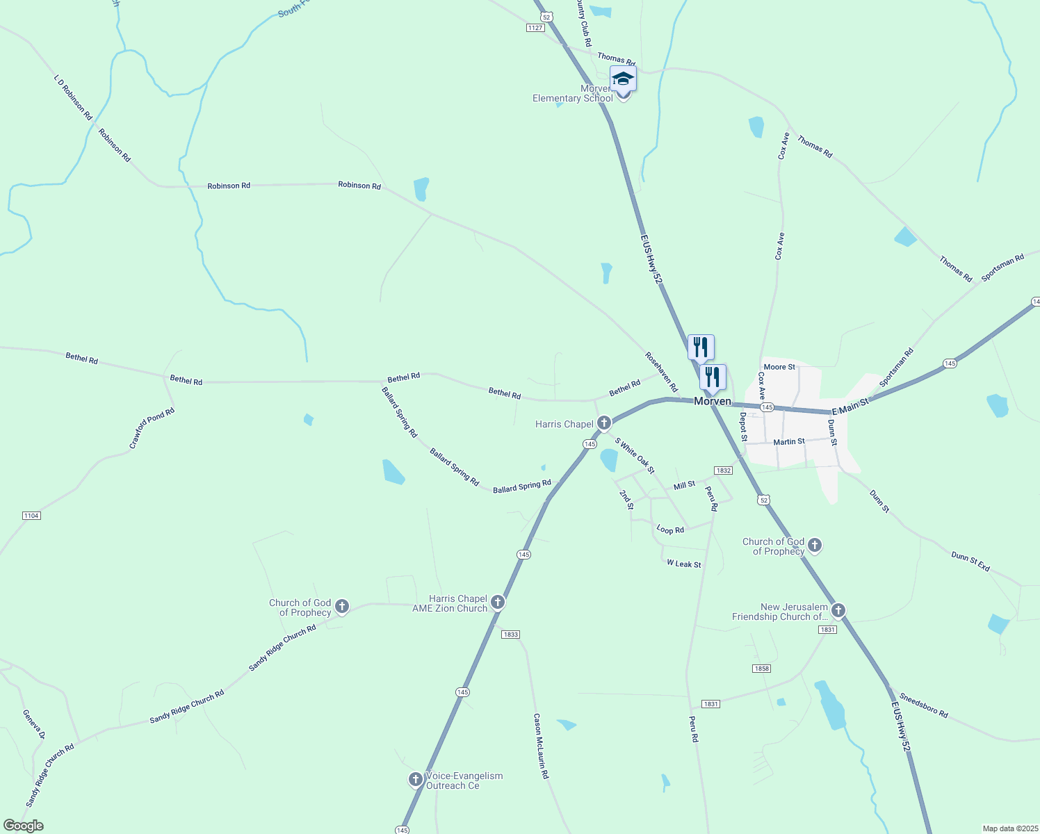 map of restaurants, bars, coffee shops, grocery stores, and more near 59 Deberry Ln in Morven