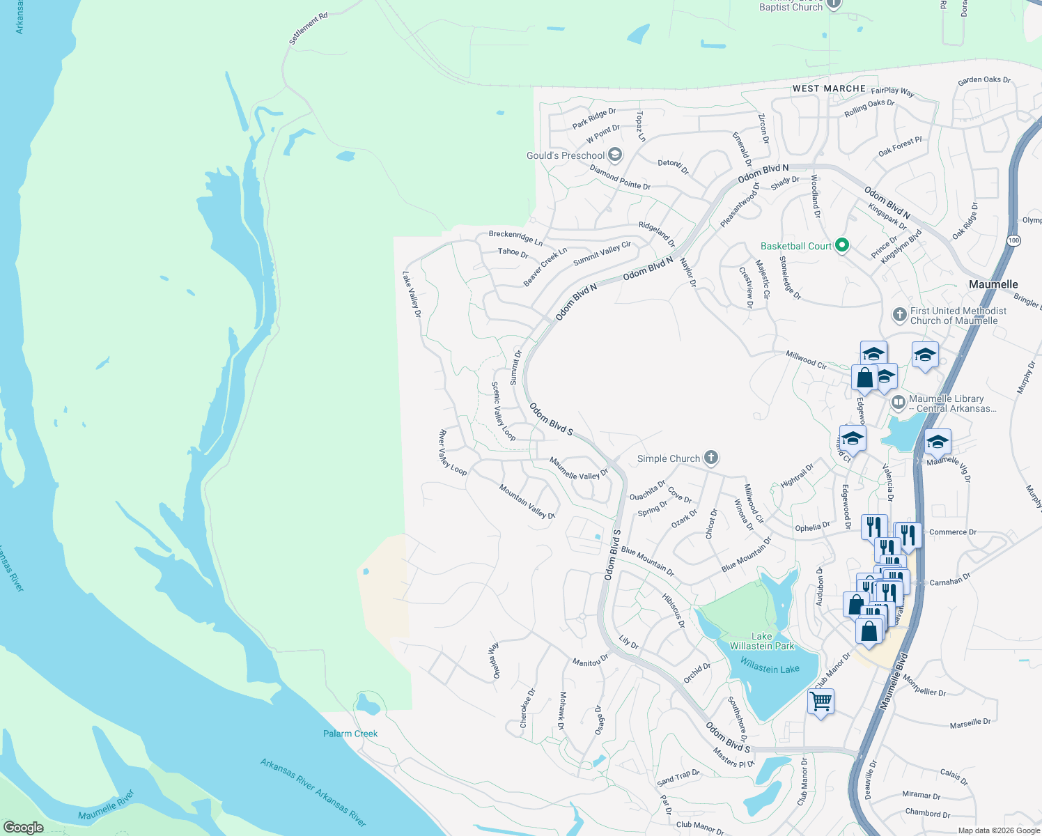 map of restaurants, bars, coffee shops, grocery stores, and more near 107 Napa Valley Loop in Maumelle
