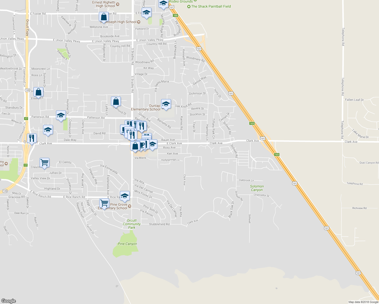 map of restaurants, bars, coffee shops, grocery stores, and more near 1377 Ken Avenue in Santa Maria