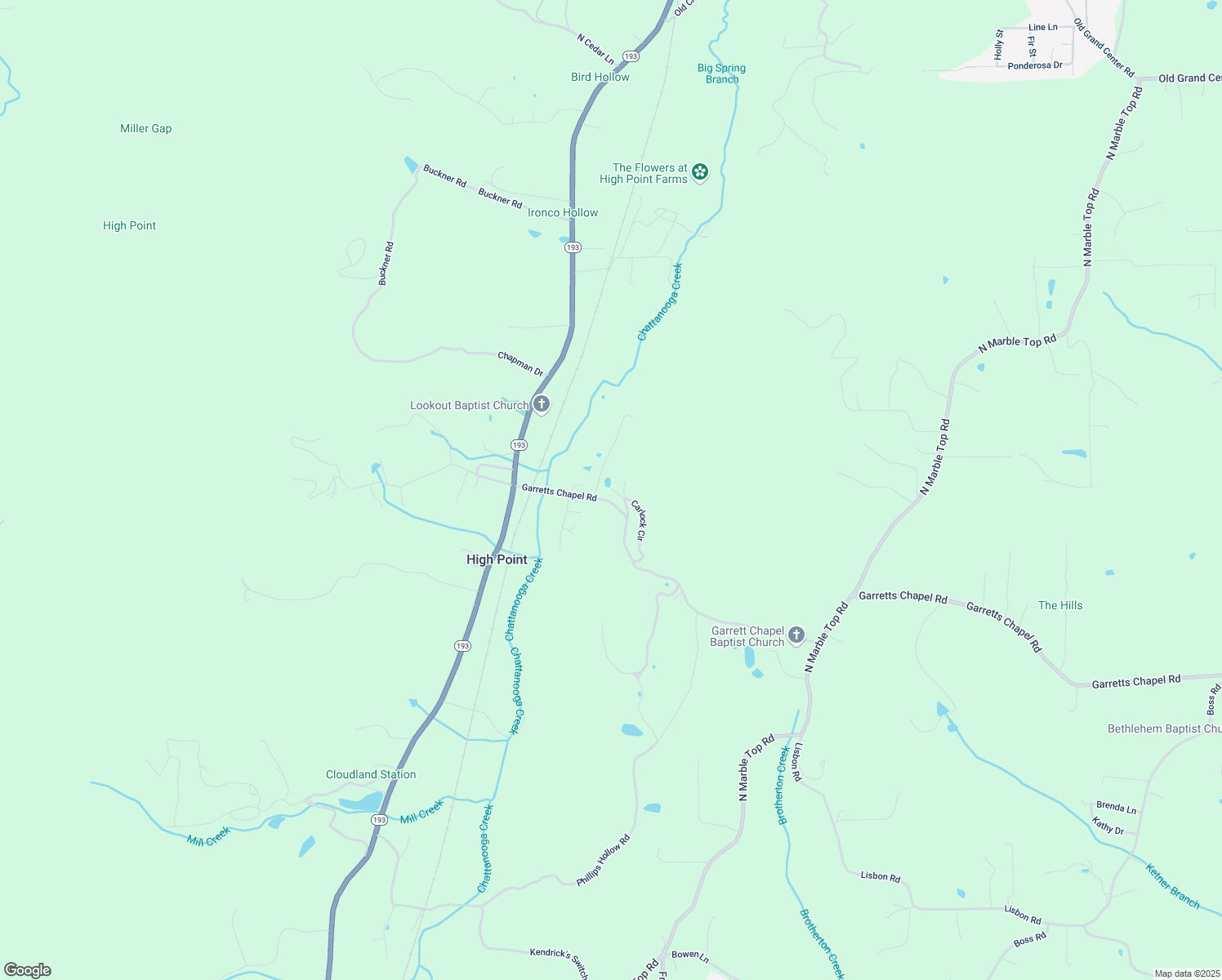 map of restaurants, bars, coffee shops, grocery stores, and more near 4046 Garretts Chapel Road in Chickamauga