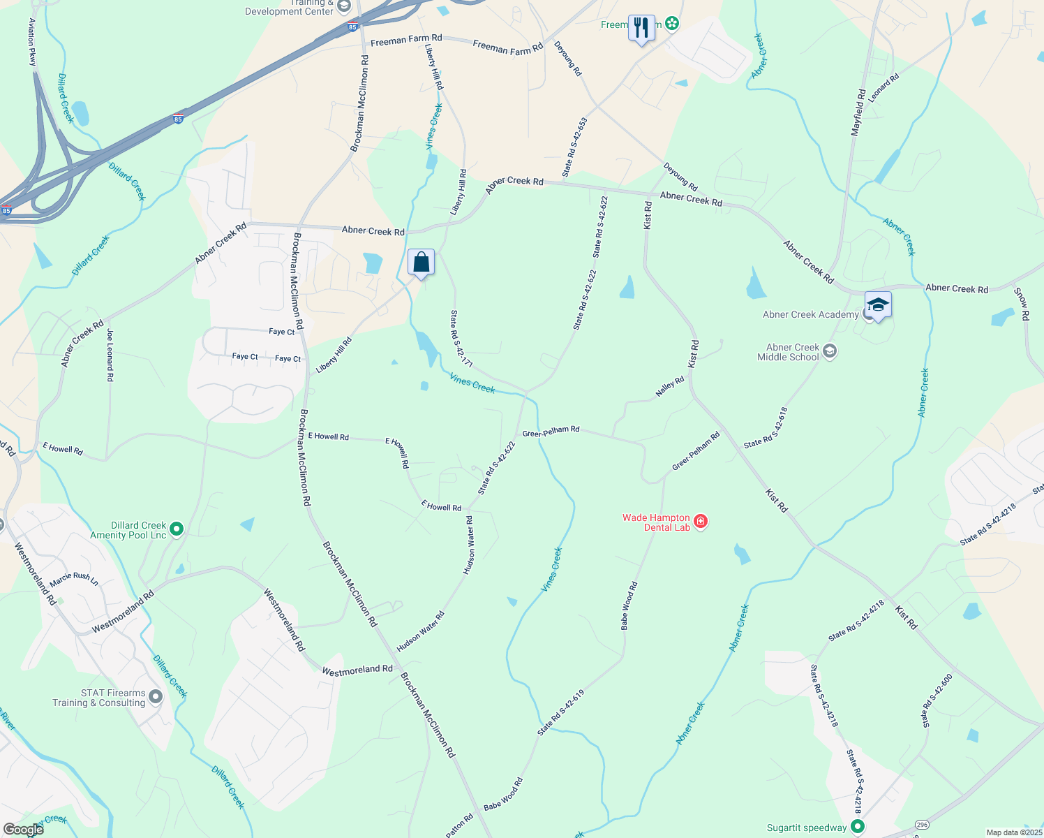 map of restaurants, bars, coffee shops, grocery stores, and more near 390 State Road S-42-622 in Greer