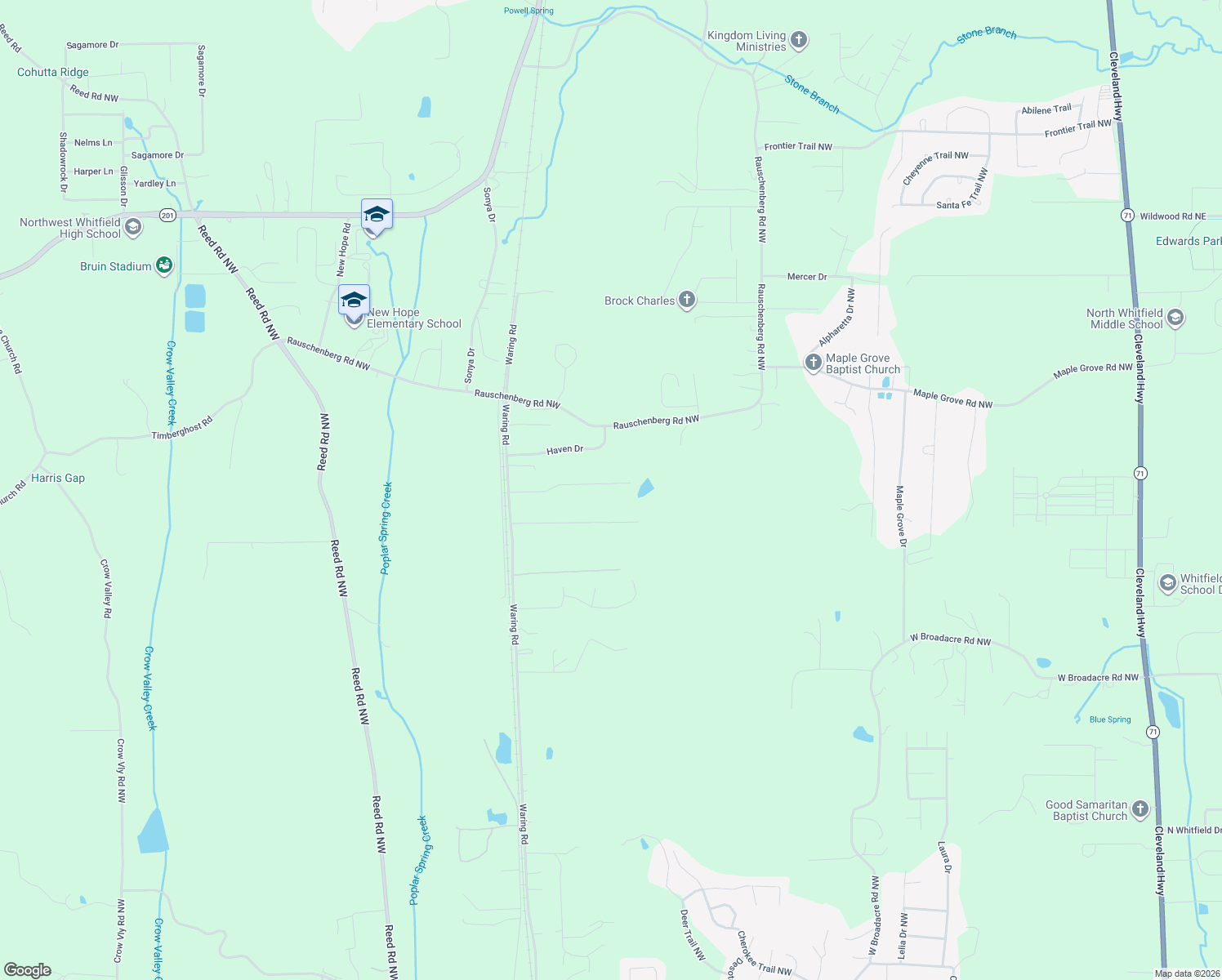 map of restaurants, bars, coffee shops, grocery stores, and more near 432 Annie Lane in Dalton