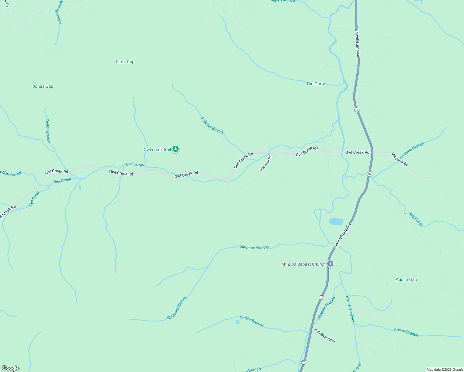 map of restaurants, bars, coffee shops, grocery stores, and more near 1285 Bud Walt Road in Hiawassee