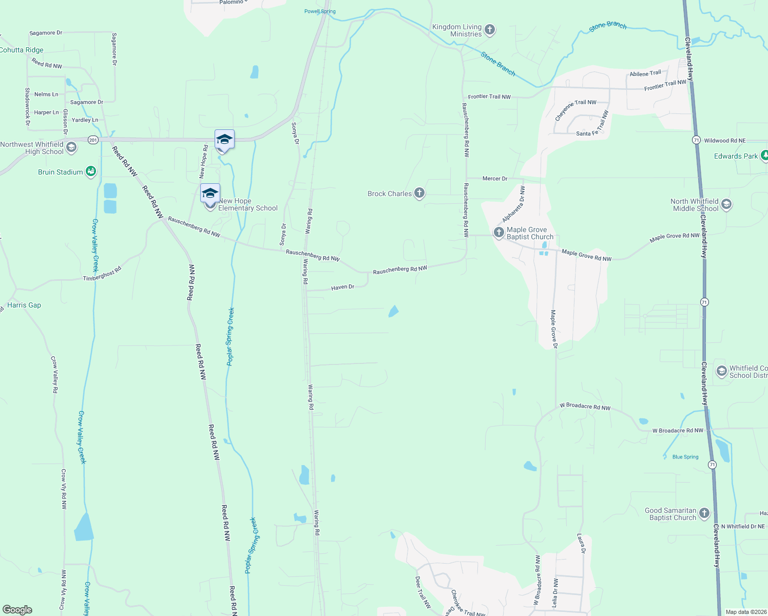 map of restaurants, bars, coffee shops, grocery stores, and more near 432 Annie Lane in Dalton