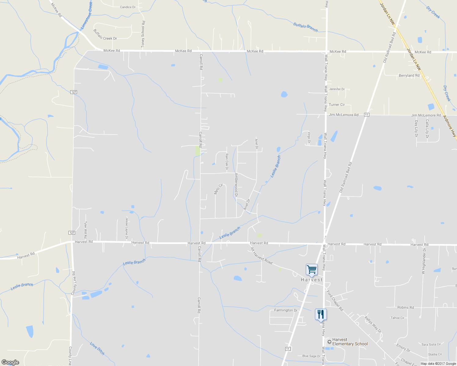 map of restaurants, bars, coffee shops, grocery stores, and more near 120 Willowvalley Drive in Harvest