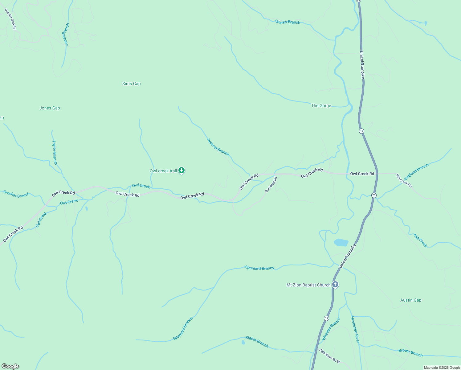 map of restaurants, bars, coffee shops, grocery stores, and more near 1236 Spaniard Point Road in Hiawassee