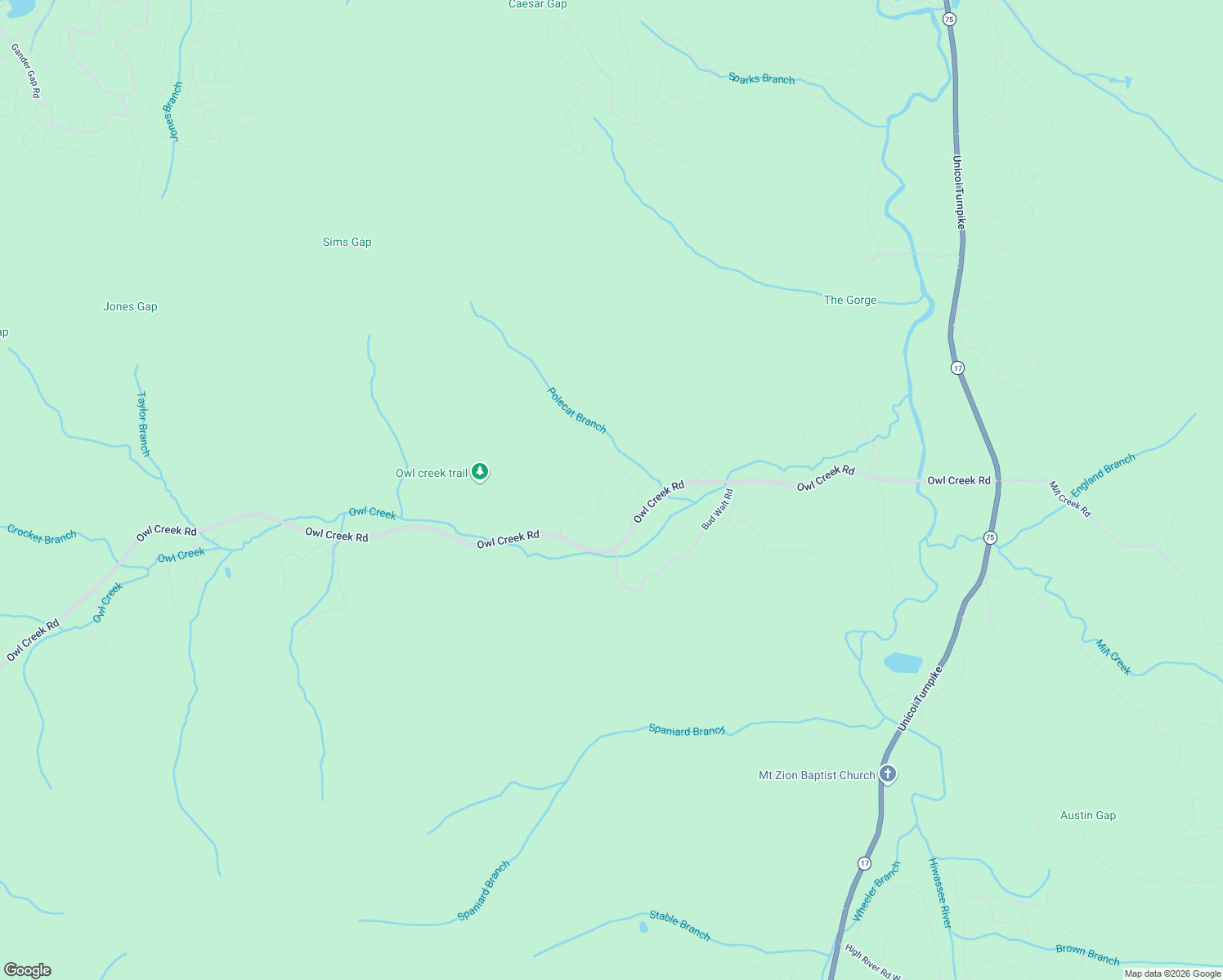 map of restaurants, bars, coffee shops, grocery stores, and more near 1236 Spaniard Point Road in Hiawassee
