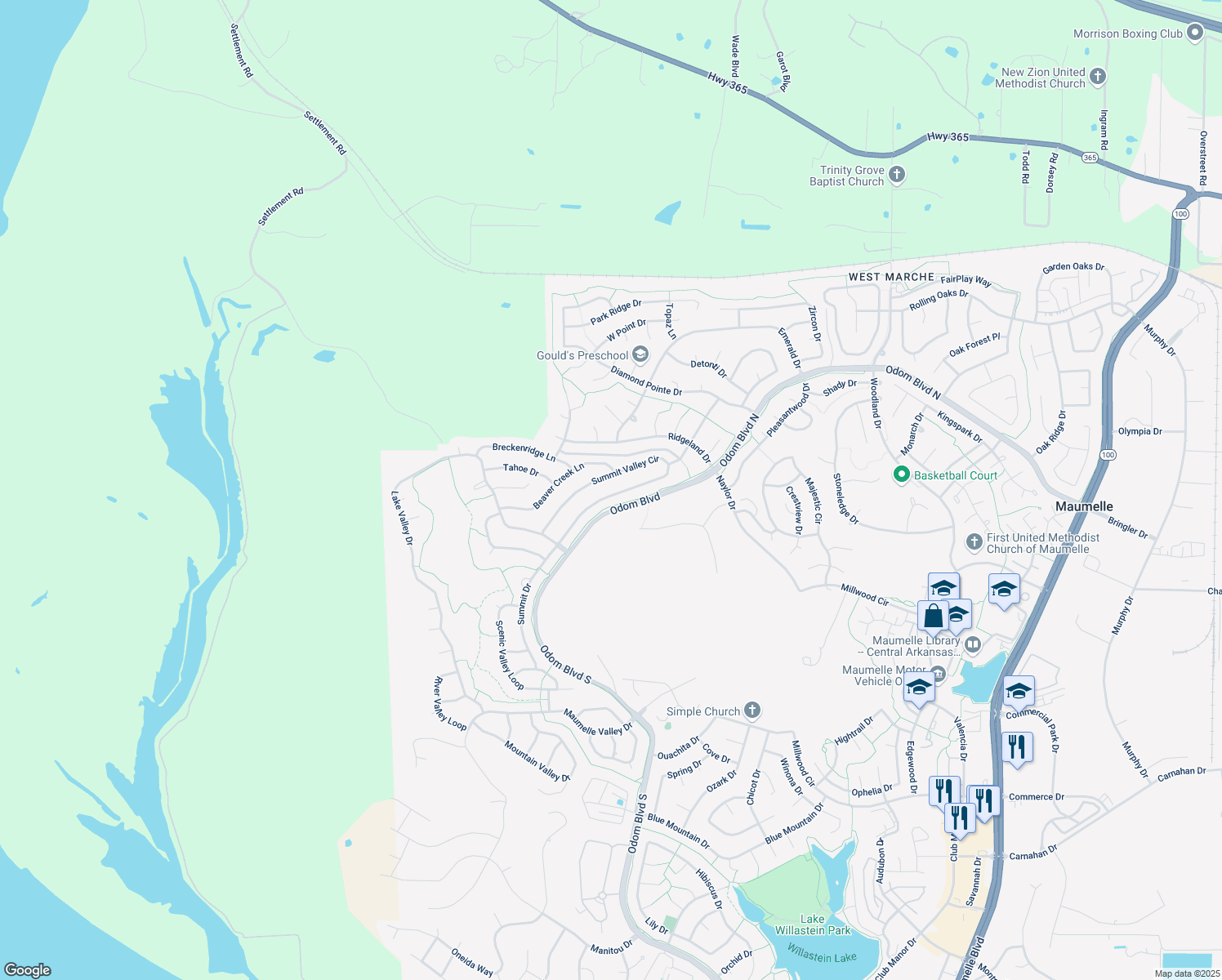 map of restaurants, bars, coffee shops, grocery stores, and more near 126 Summit Valley Circle in Maumelle