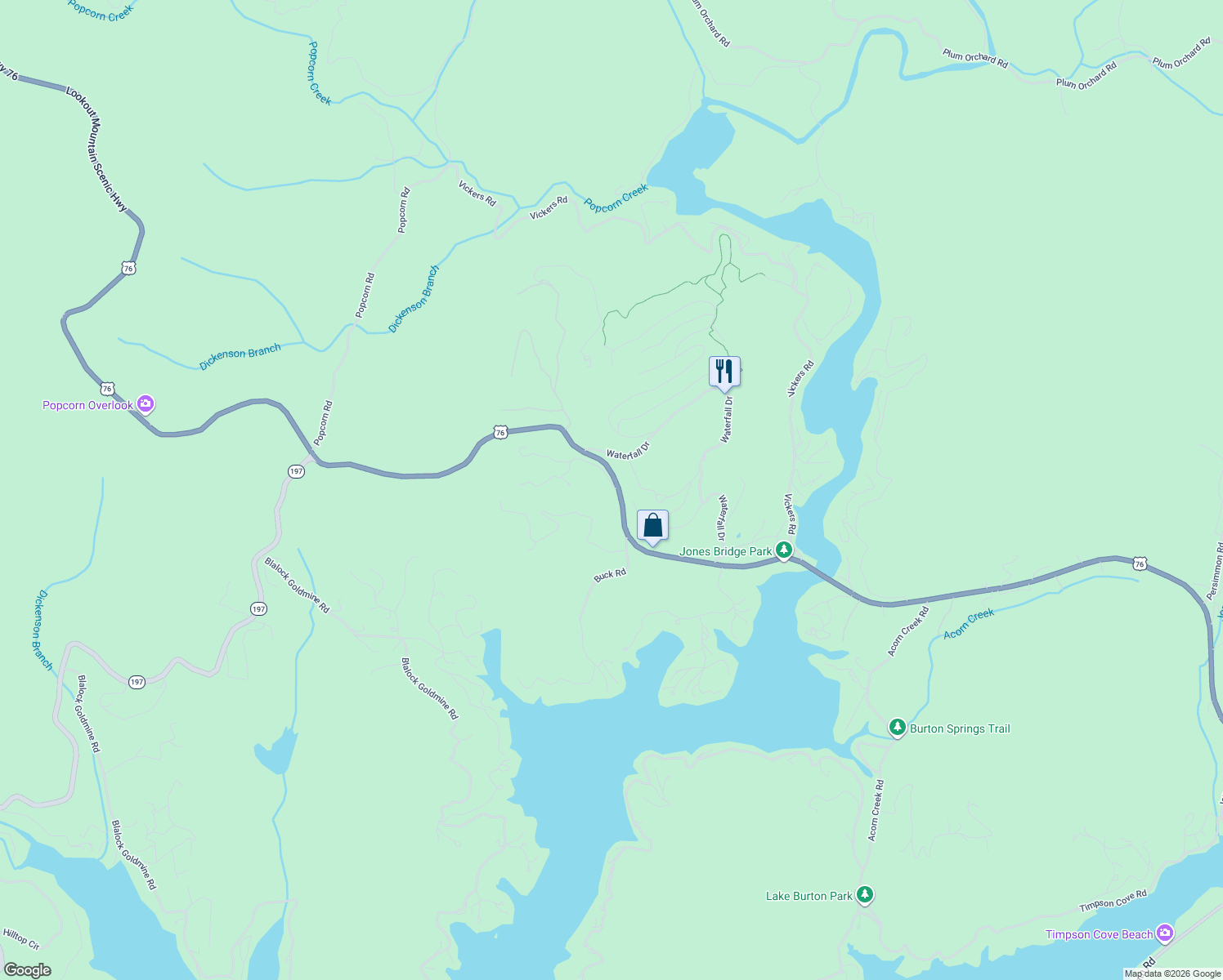 map of restaurants, bars, coffee shops, grocery stores, and more near 1105 Waterfall Drive in Clayton