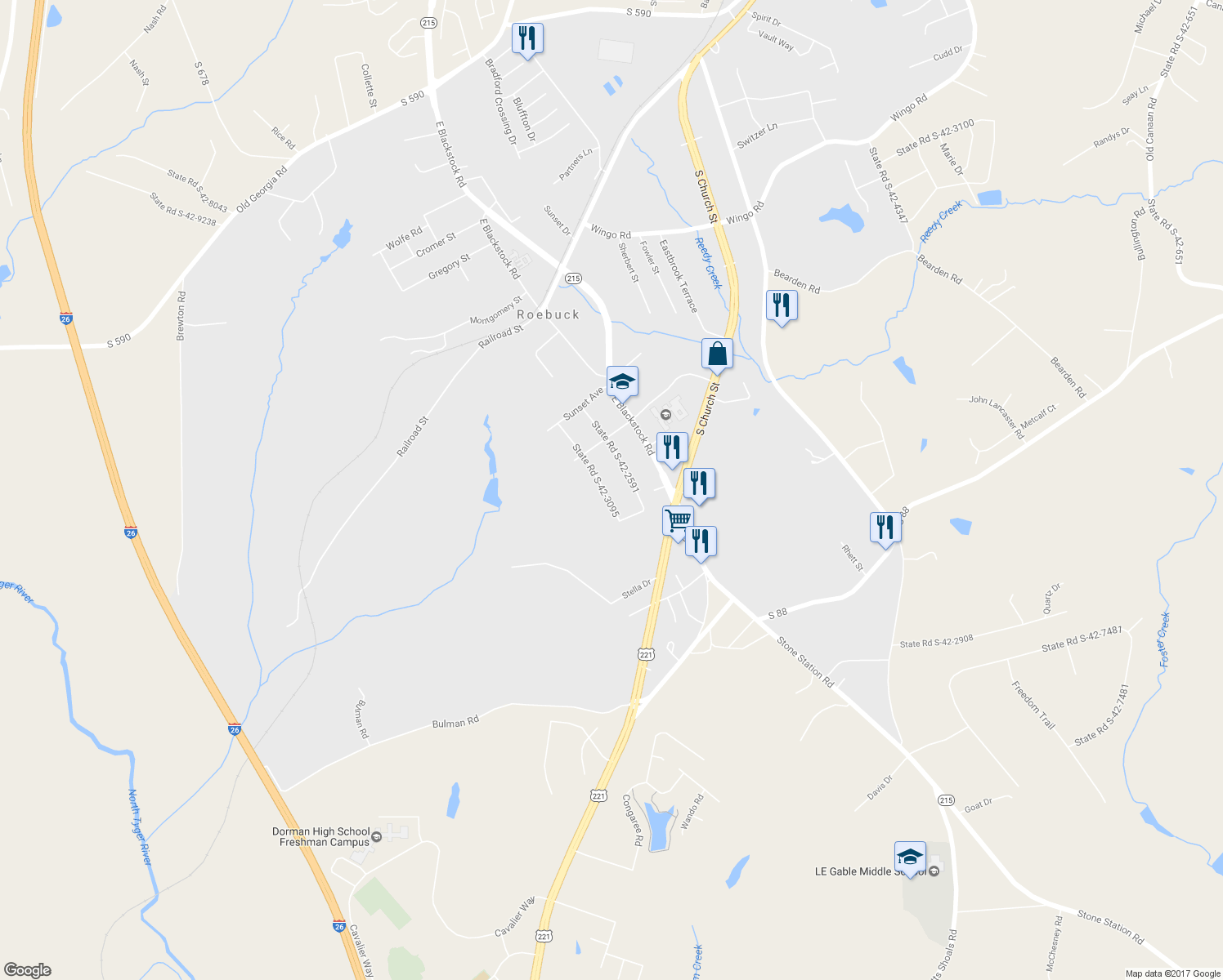 map of restaurants, bars, coffee shops, grocery stores, and more near 249 Brookfield Road in Roebuck