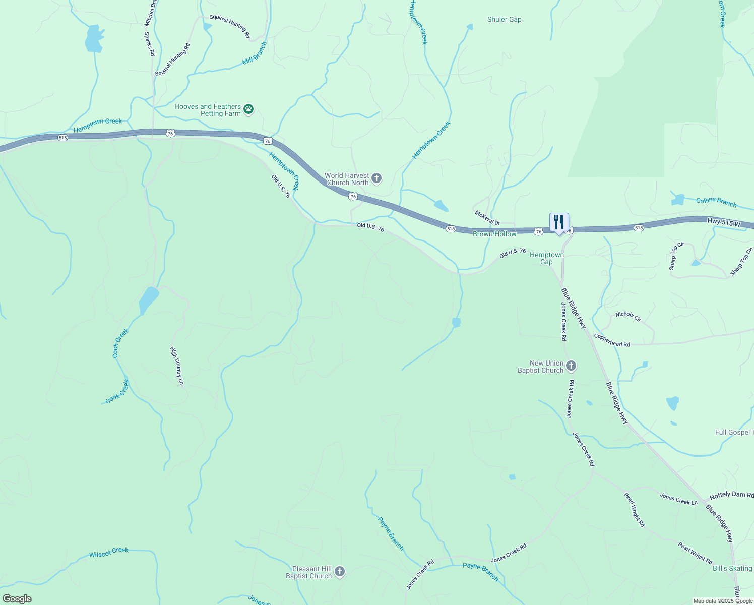 map of restaurants, bars, coffee shops, grocery stores, and more near 435 Richlen Ridge Road in Blairsville