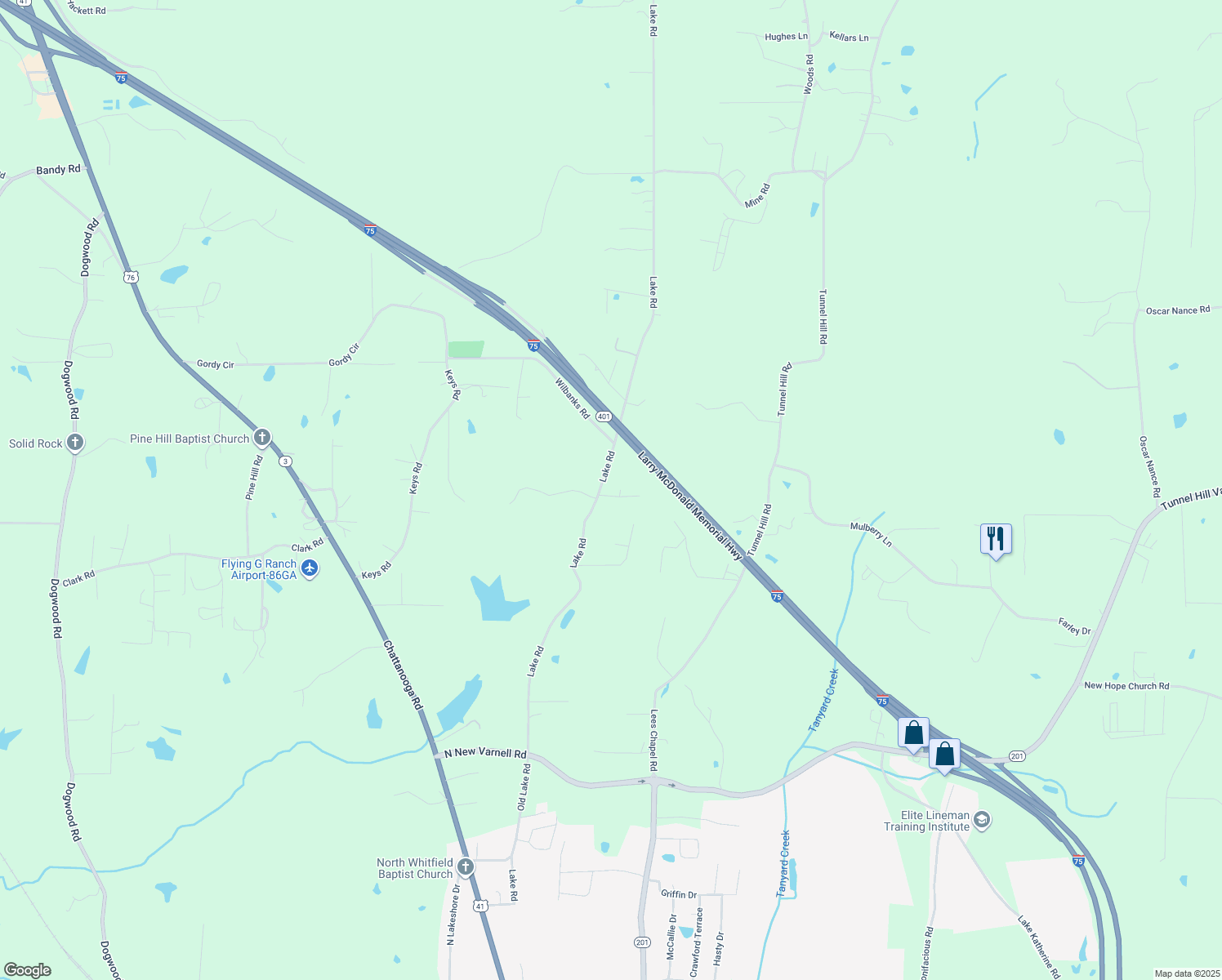 map of restaurants, bars, coffee shops, grocery stores, and more near 23 Sydney Lane in Tunnel Hill