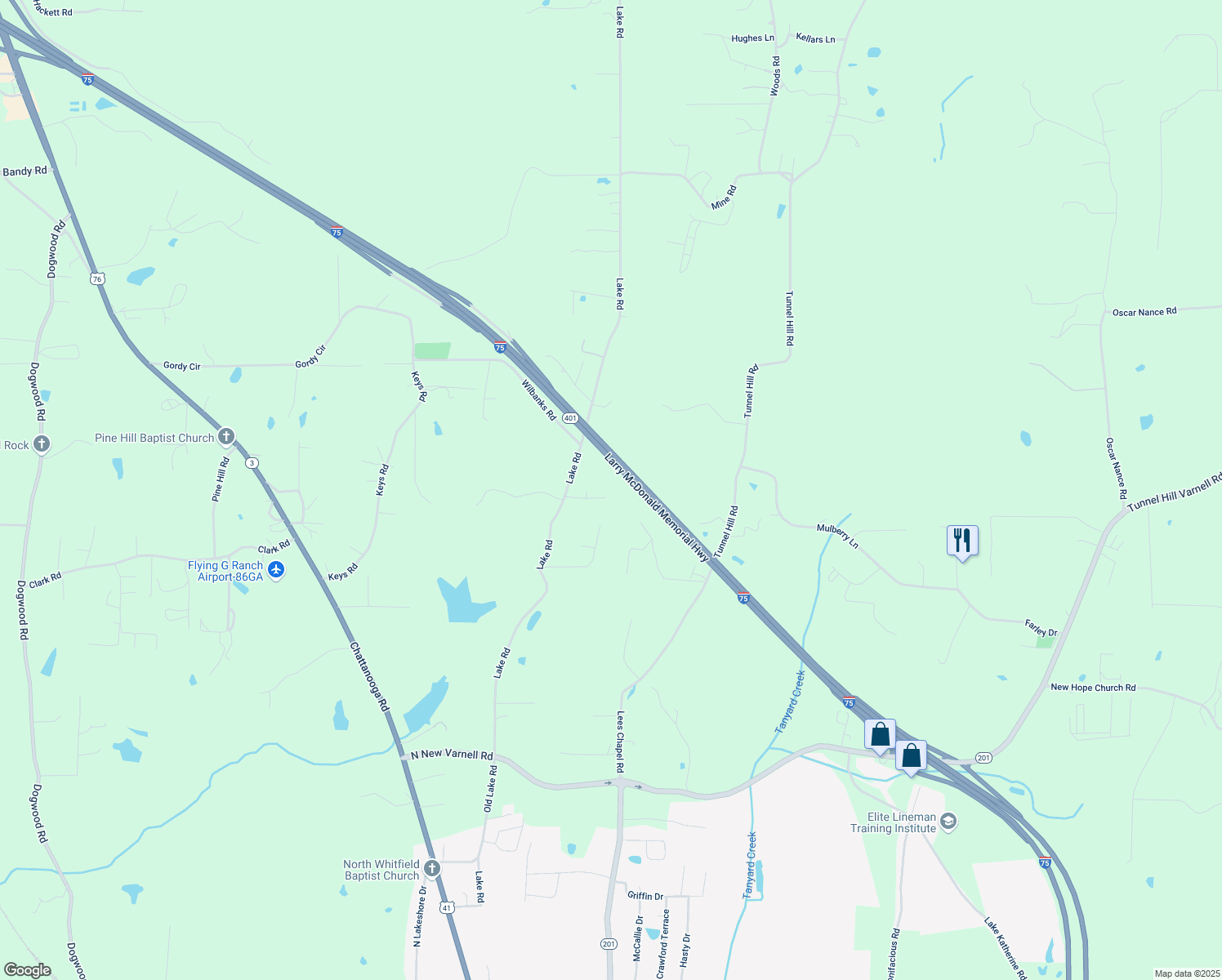 map of restaurants, bars, coffee shops, grocery stores, and more near 121 Sydney Lane in Tunnel Hill
