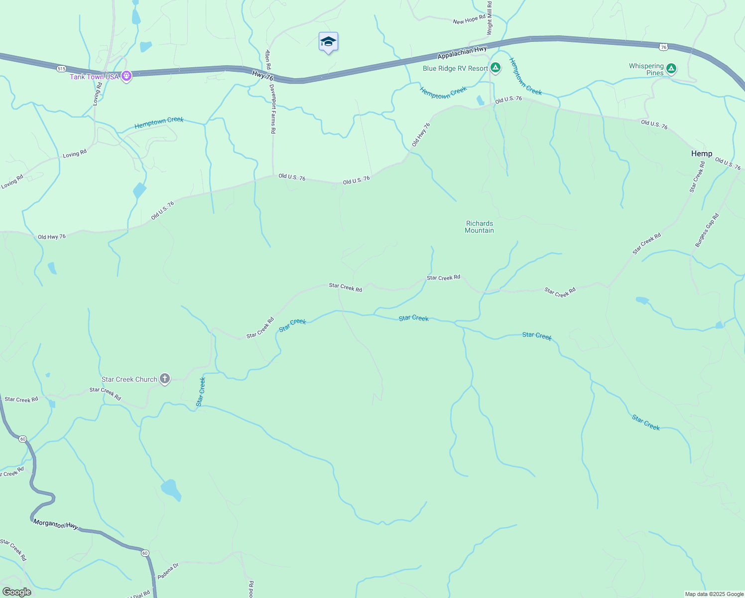 map of restaurants, bars, coffee shops, grocery stores, and more near 2252 Star Creek Road in Morganton