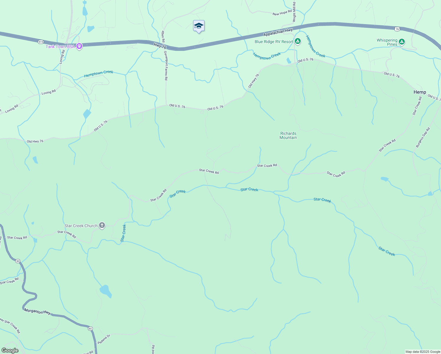 map of restaurants, bars, coffee shops, grocery stores, and more near 2252 Star Creek Road in Morganton