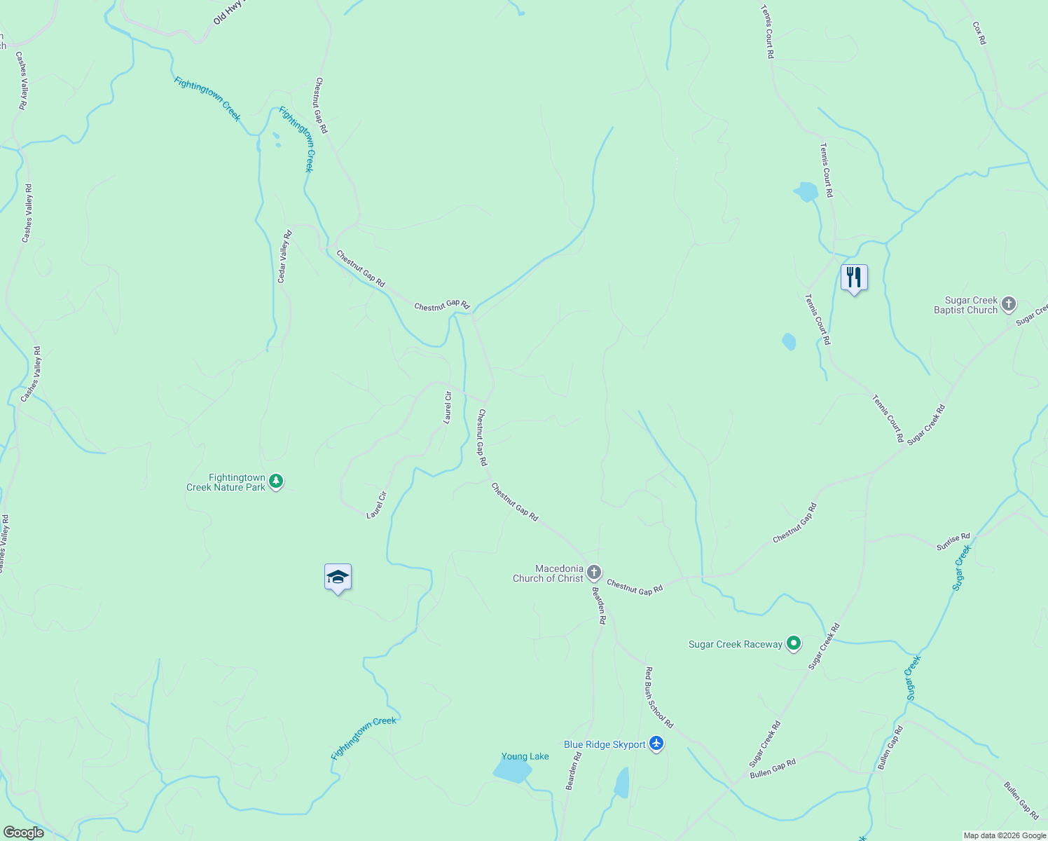 map of restaurants, bars, coffee shops, grocery stores, and more near 300 Plantation Lane in Blue Ridge