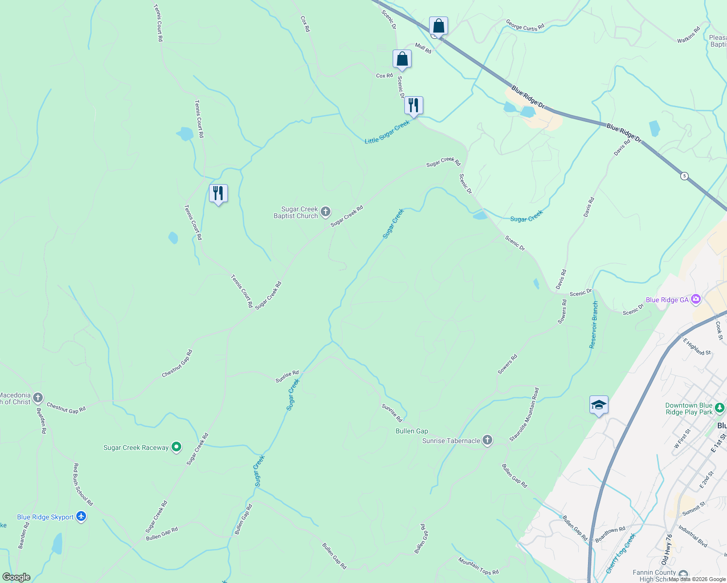 map of restaurants, bars, coffee shops, grocery stores, and more near 1006 Sunrise Valley Road in Blue Ridge