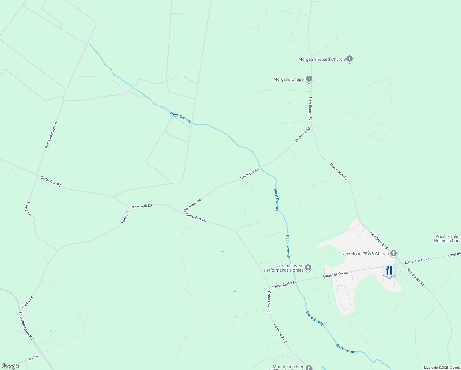 map of restaurants, bars, coffee shops, grocery stores, and more near 265 Dell Brock Road in Beulaville