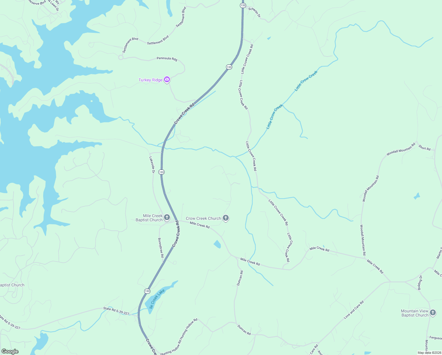 map of restaurants, bars, coffee shops, grocery stores, and more near 251 Crowe Creek Church Road in Six Mile