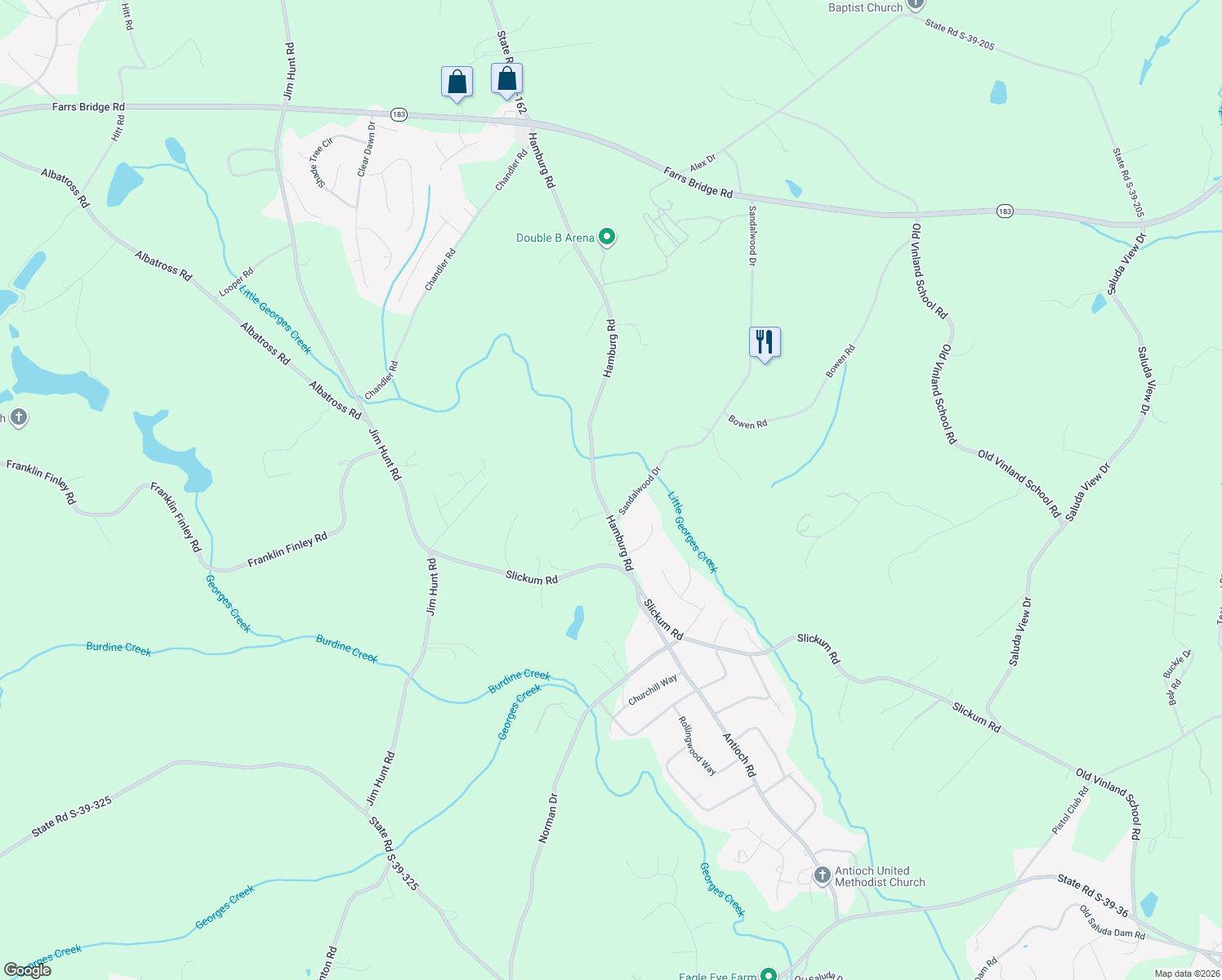 map of restaurants, bars, coffee shops, grocery stores, and more near 320 Hamburg Road in Easley