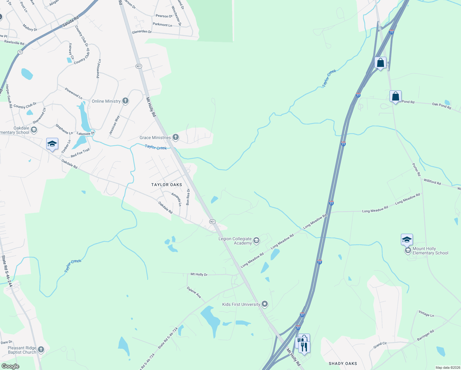 map of restaurants, bars, coffee shops, grocery stores, and more near 2295 Serenity Lane in Rock Hill