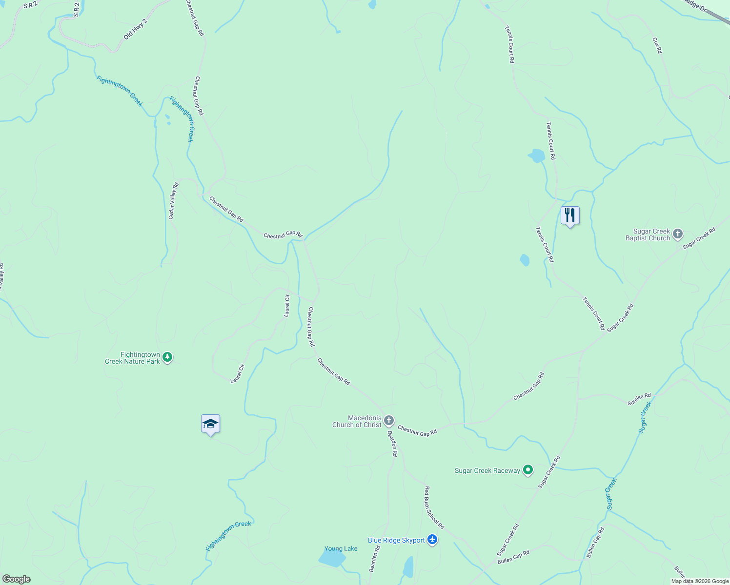 map of restaurants, bars, coffee shops, grocery stores, and more near 300-398 Plantation Lane in Blue Ridge