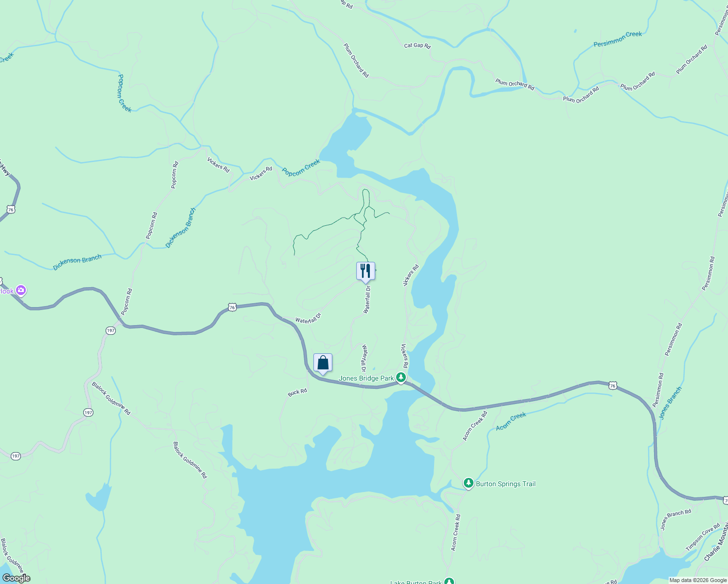 map of restaurants, bars, coffee shops, grocery stores, and more near 689 Waterfall Drive in Clayton
