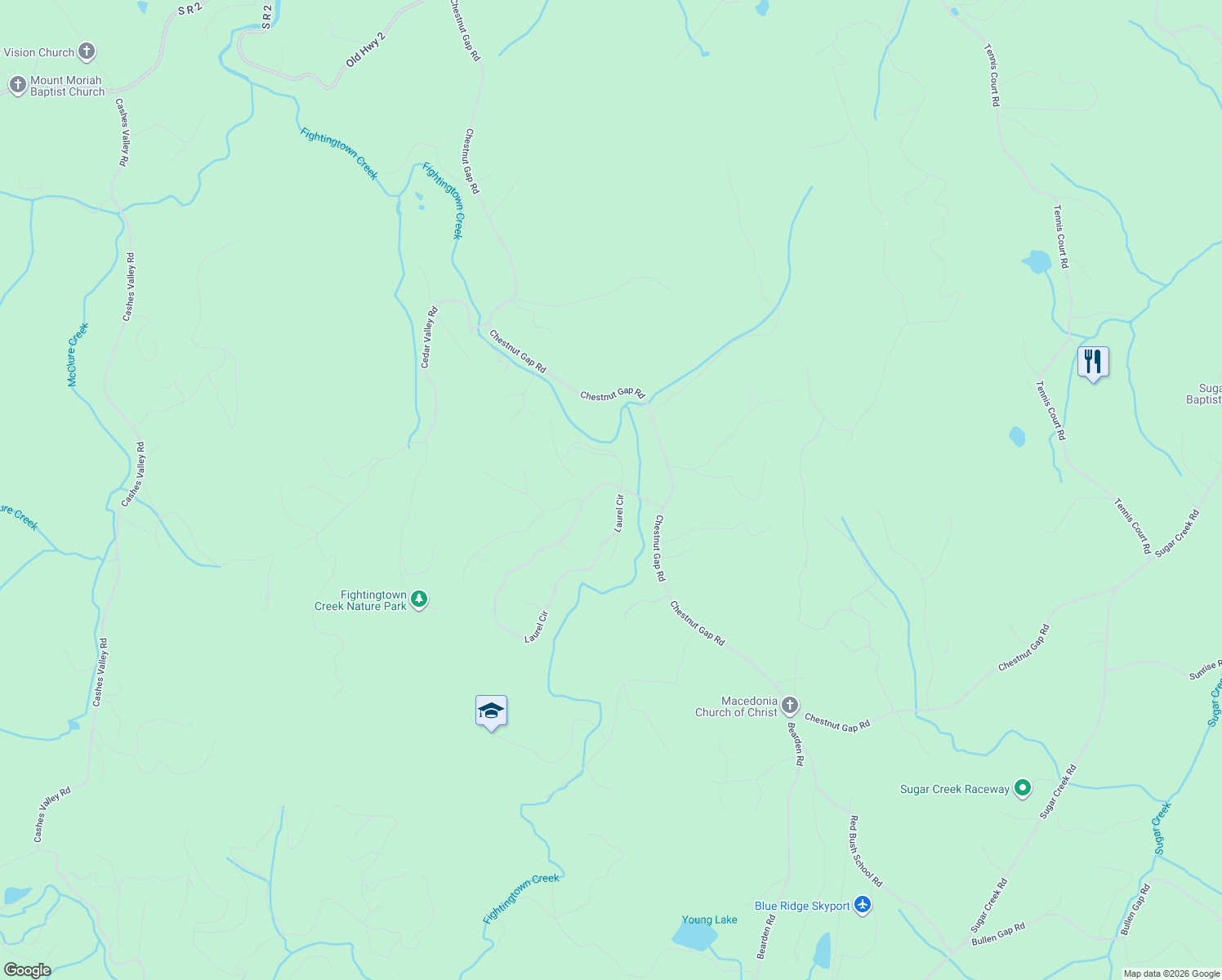 map of restaurants, bars, coffee shops, grocery stores, and more near 171 Laurel Circle in Blue Ridge