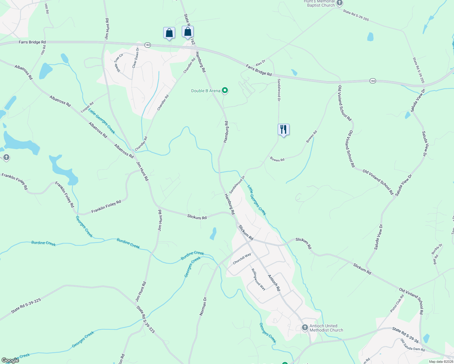 map of restaurants, bars, coffee shops, grocery stores, and more near 320 Hamburg Road in Easley