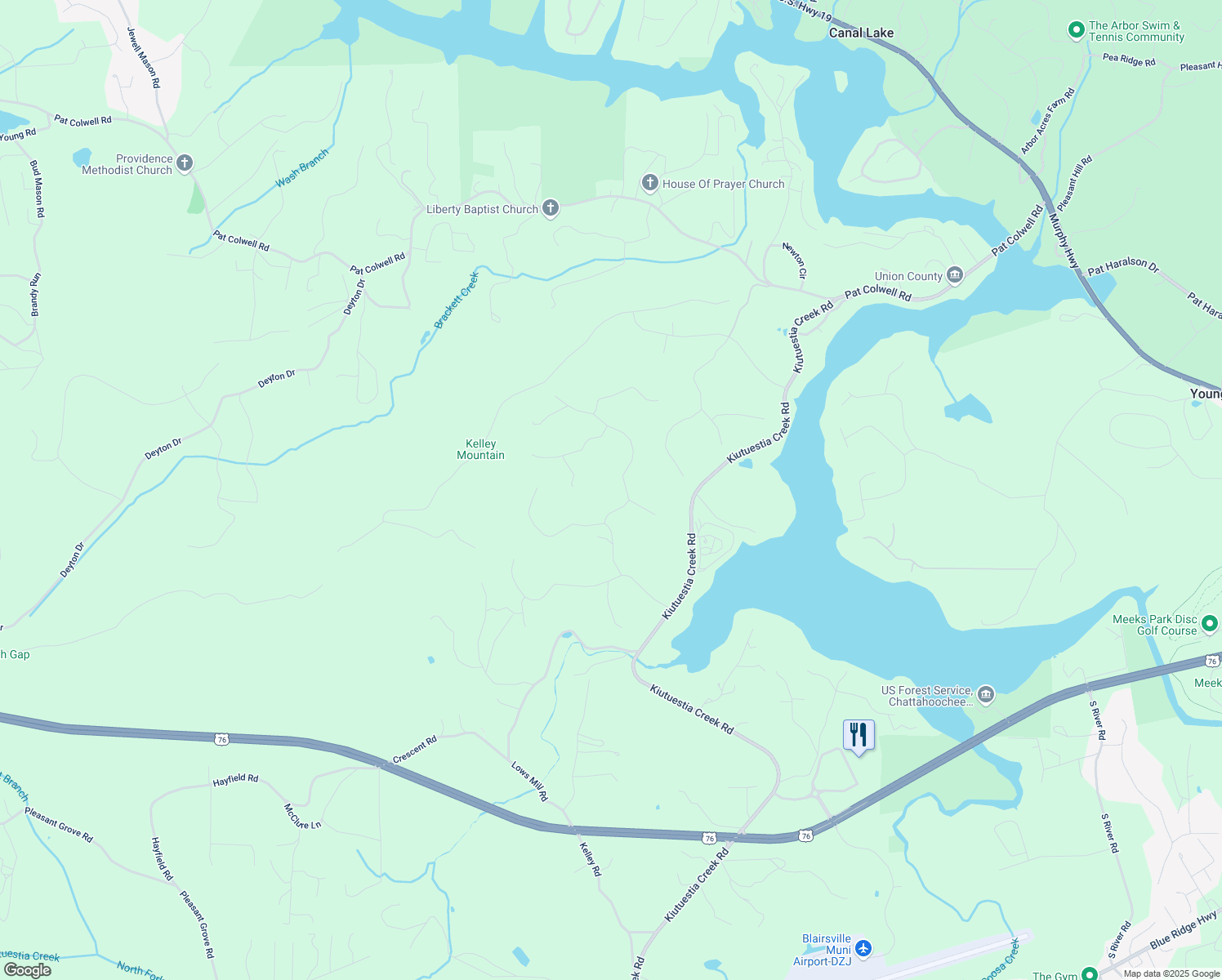 map of restaurants, bars, coffee shops, grocery stores, and more near 149 Notalee Orchards Drive in Blairsville