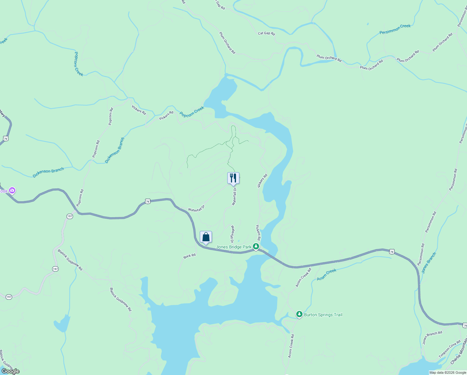 map of restaurants, bars, coffee shops, grocery stores, and more near 689 Waterfall Drive in Clayton