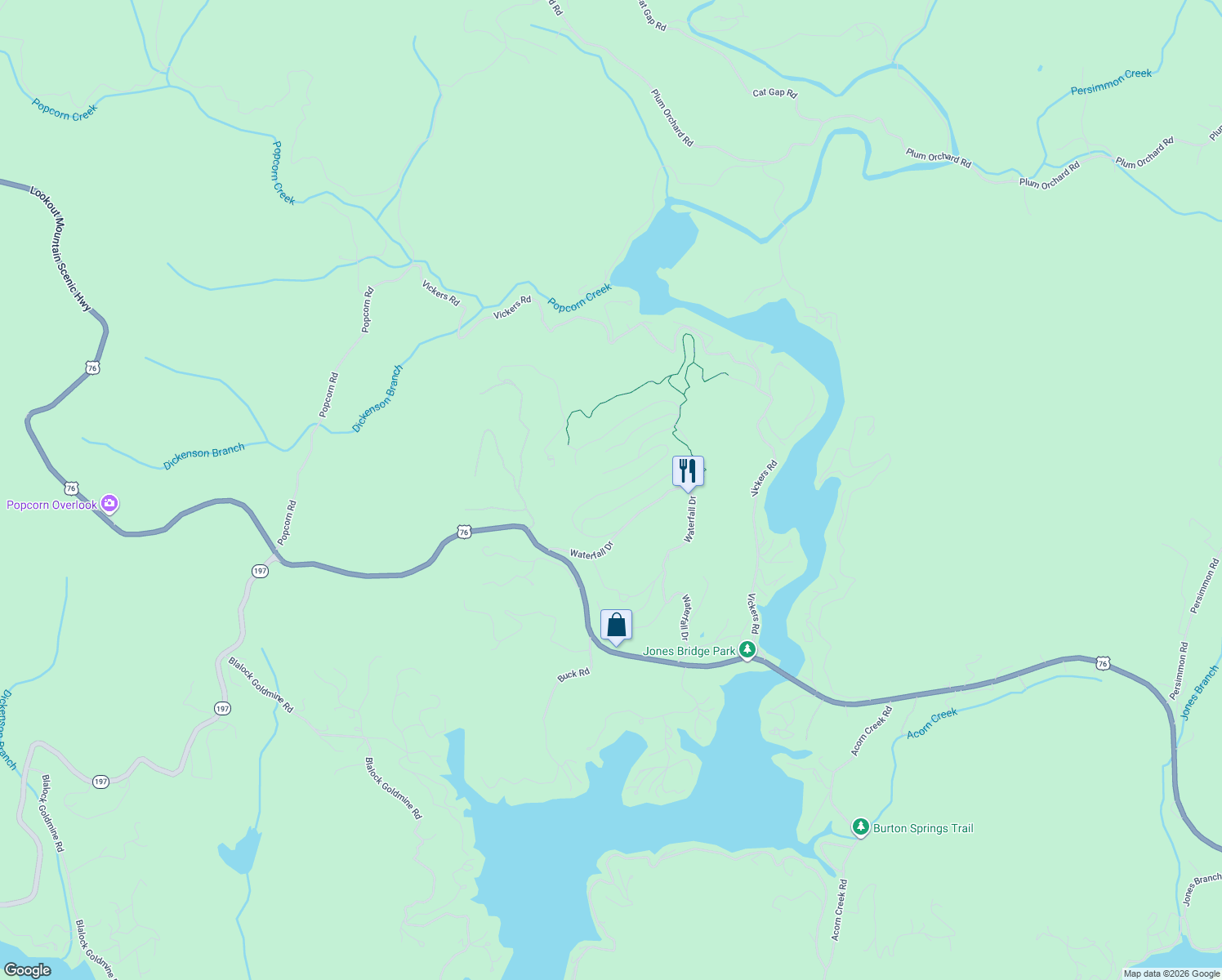 map of restaurants, bars, coffee shops, grocery stores, and more near Winterberry Trail in Clayton